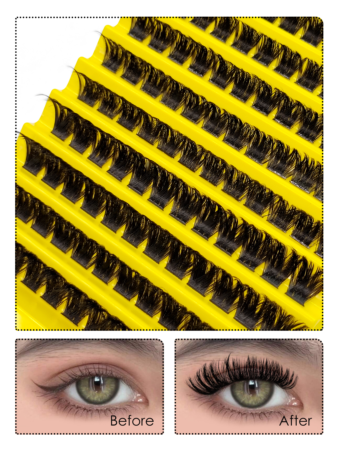 Sibeuna 120pcs D Curl 160D Dramatic Lash Clusters Kit - Thick Fluffy DIY Individual Eyelash Extensions with Tweezers, Volume False Eyelashes Segmented Bundles