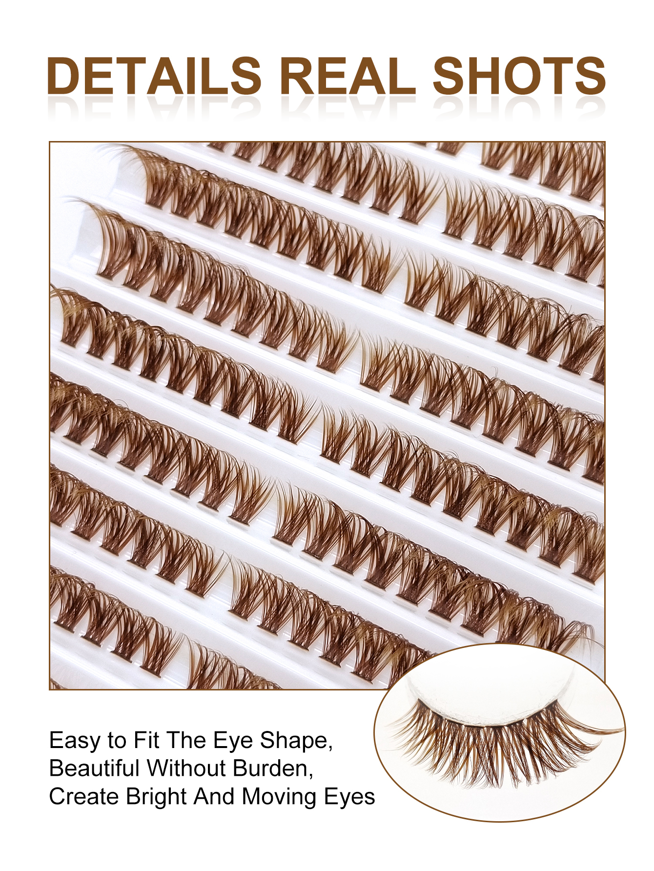 Sibeuna 180pcs Brown Cluster Eyelash D Curl 60D Brown Lashes 8-16mm Increasing Length Individual Lashes Natural Look Winged Lashes Enlarge Your Eyes, Suitable for Daily Wear