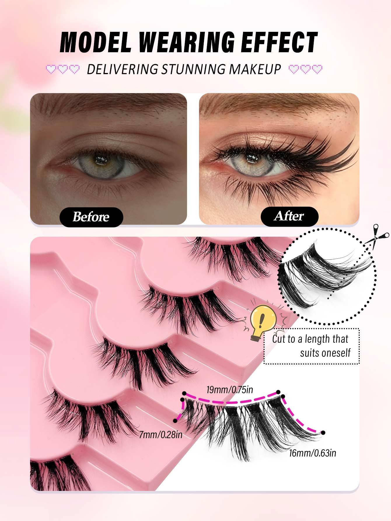 Sibeuna 7 Pairs Half Eye Style Lashes Tail Elongated Eyelashes Cat Eye Fox Eye Lashes, Elongated Outer Corner Eyelashes, Delicate Strip Lashes For Daily Reusable Use False Eyelashes, Dramatic Long Soft 3d Faux Mink Lash Extension Makeup Strip Lashes,