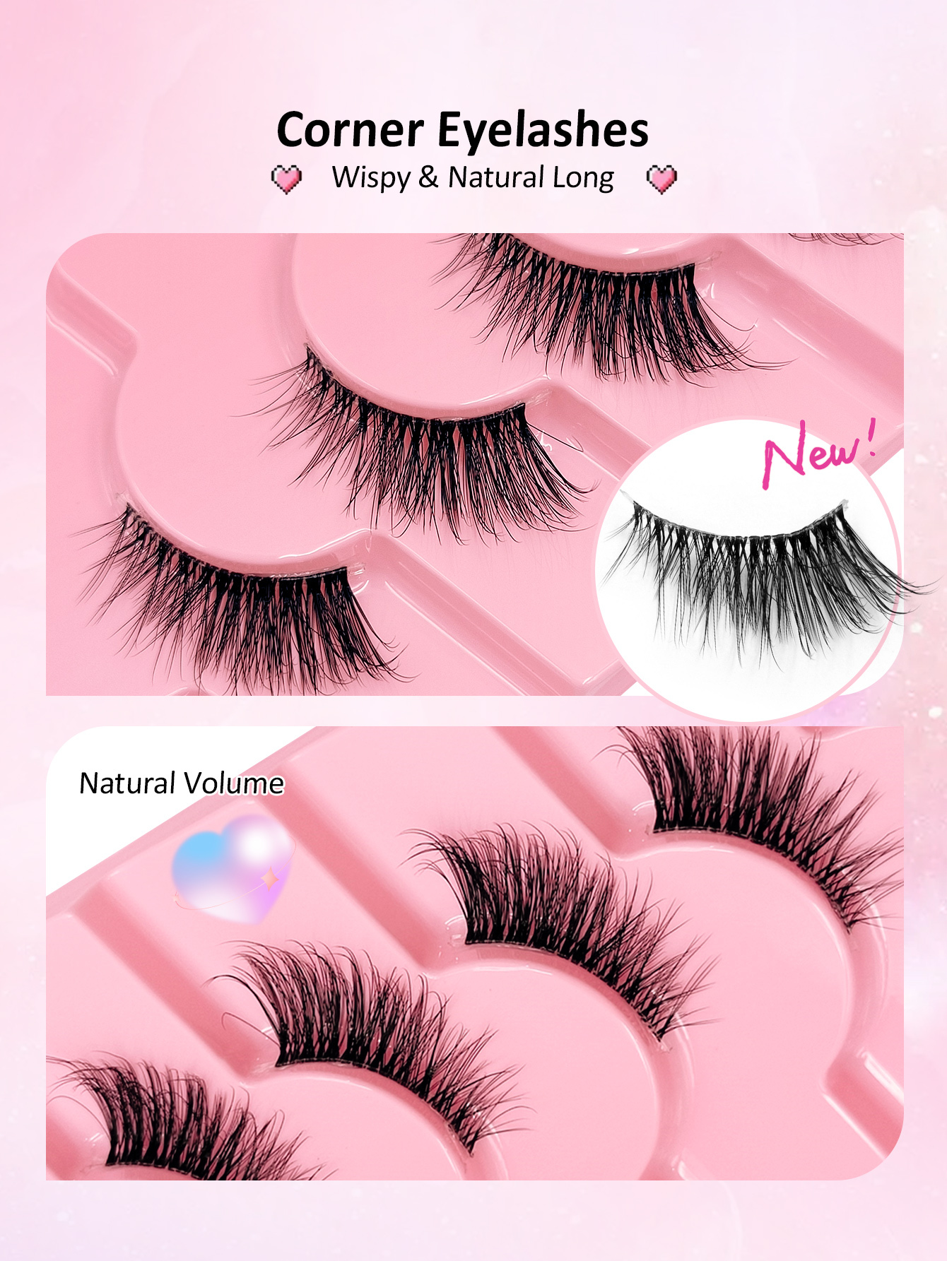 Sibeuna 7 Pairs Wispy Half Lashes Cat Eye False Eyelashes, Natural Faux Mink Lashes Soft Reusable Daily Party Makeup,Corner Eyelashes