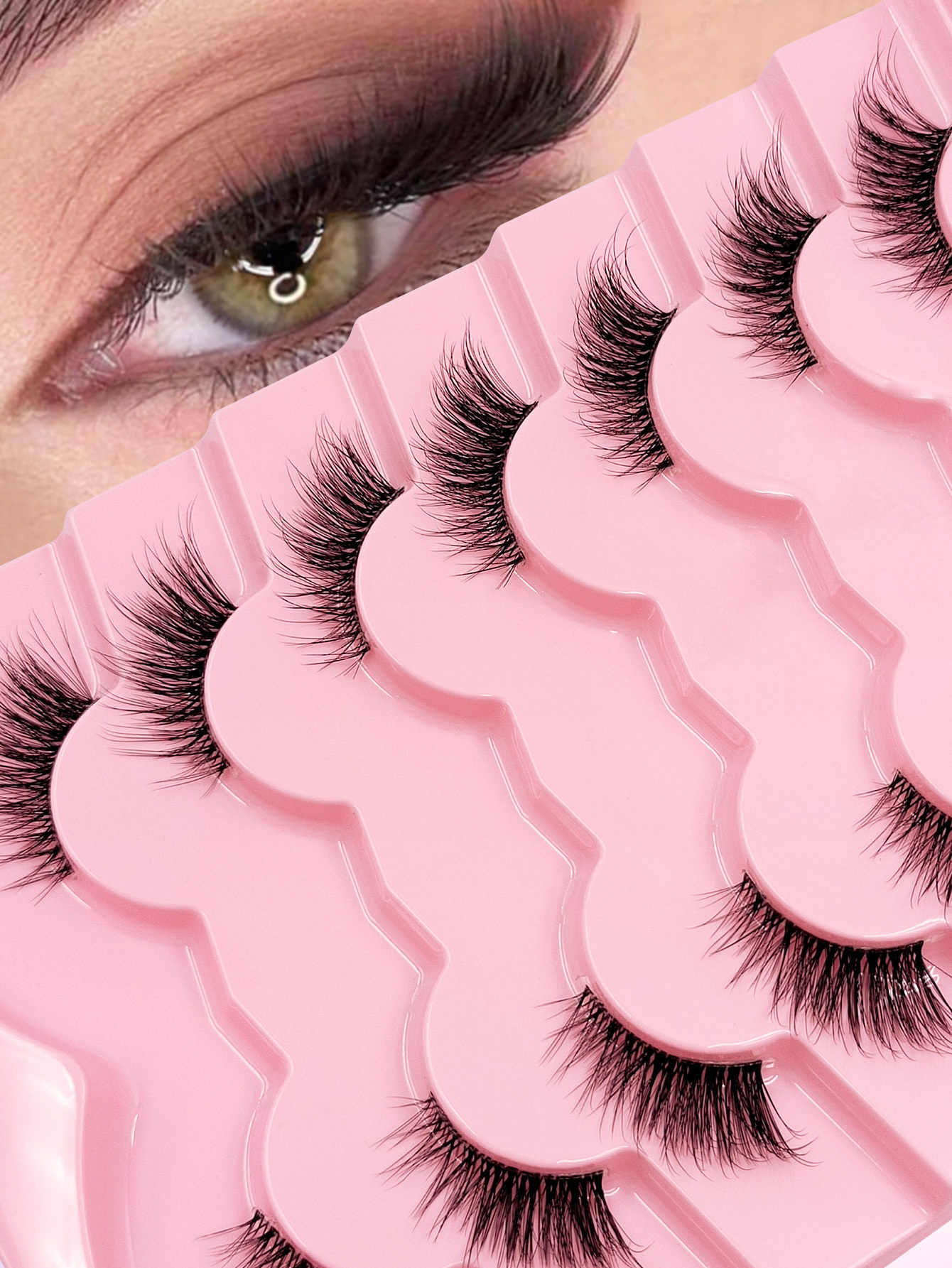 Sibeuna 7 Pairs Wispy Half Lashes Cat Eye False Eyelashes, Natural Faux Mink Lashes Soft Reusable Daily Party Makeup,Corner Eyelashes