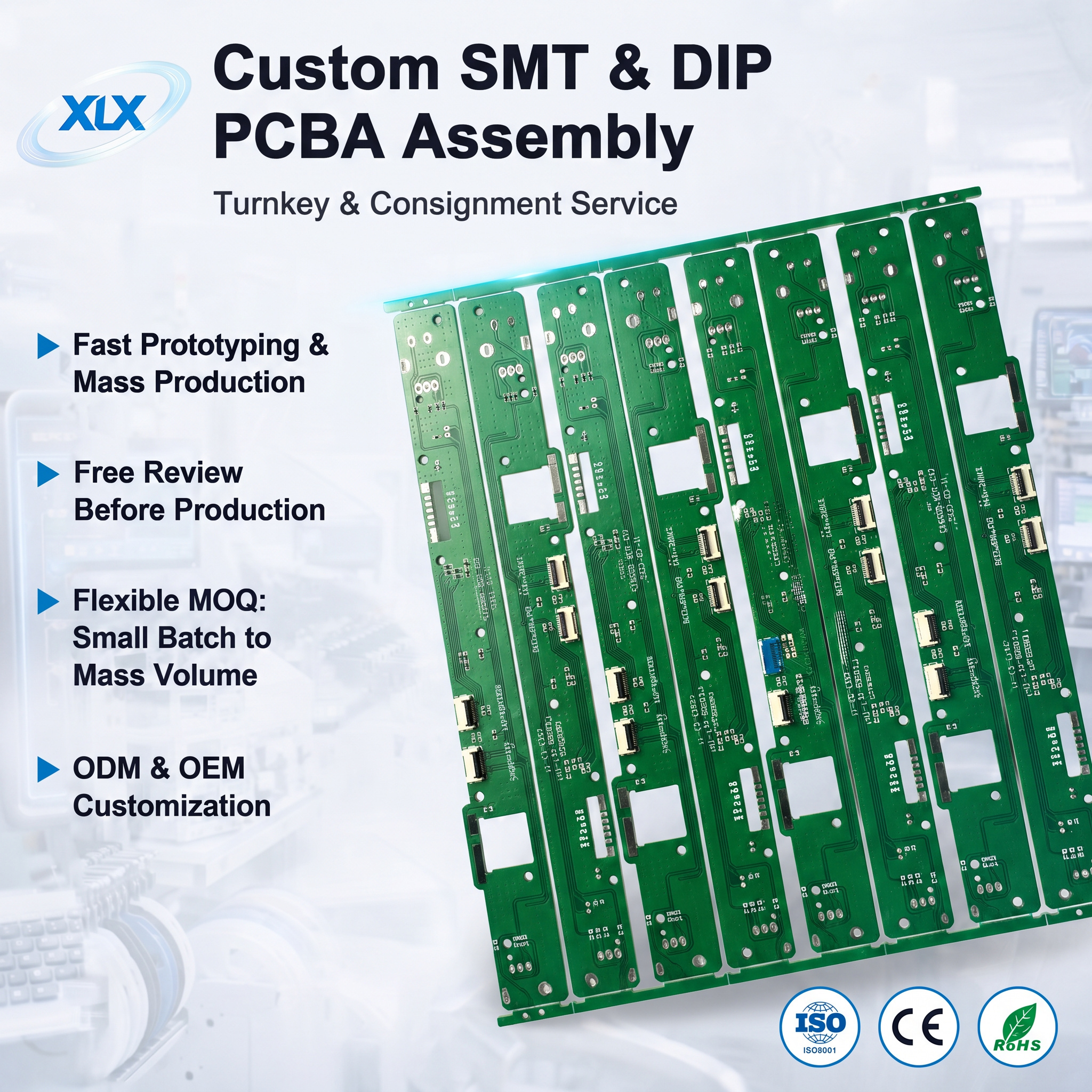 Custom Board ISO9001 Certified Turnkey PCB Assembly OEM Service Manufacturer Design Service Small-batch PCBA SMT FR-4 1 oz,XLX Electronics,Custom Board ISO9001 Certified Turnkey PCB Assembly OEM Service Manufacturer Design Service Small-batch PCBA SMT FR-4 1 oz