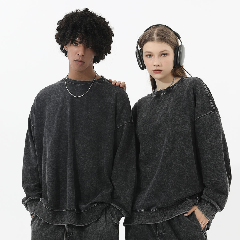 350g washed and used stir fried snowflake round neck hoodie,MY SHOP,350g washed and used stir fried snowflake round neck hoodie
