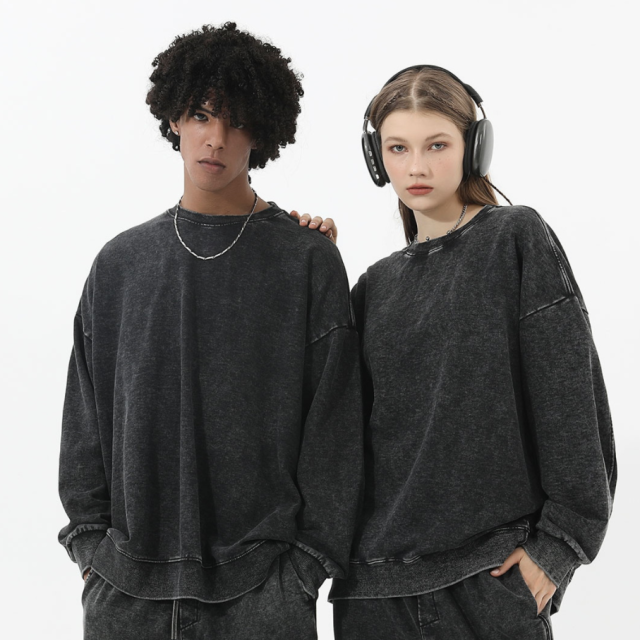 350g washed and used stir fried snowflake round neck hoodie,MY SHOP,350g washed and used stir fried snowflake round neck hoodie