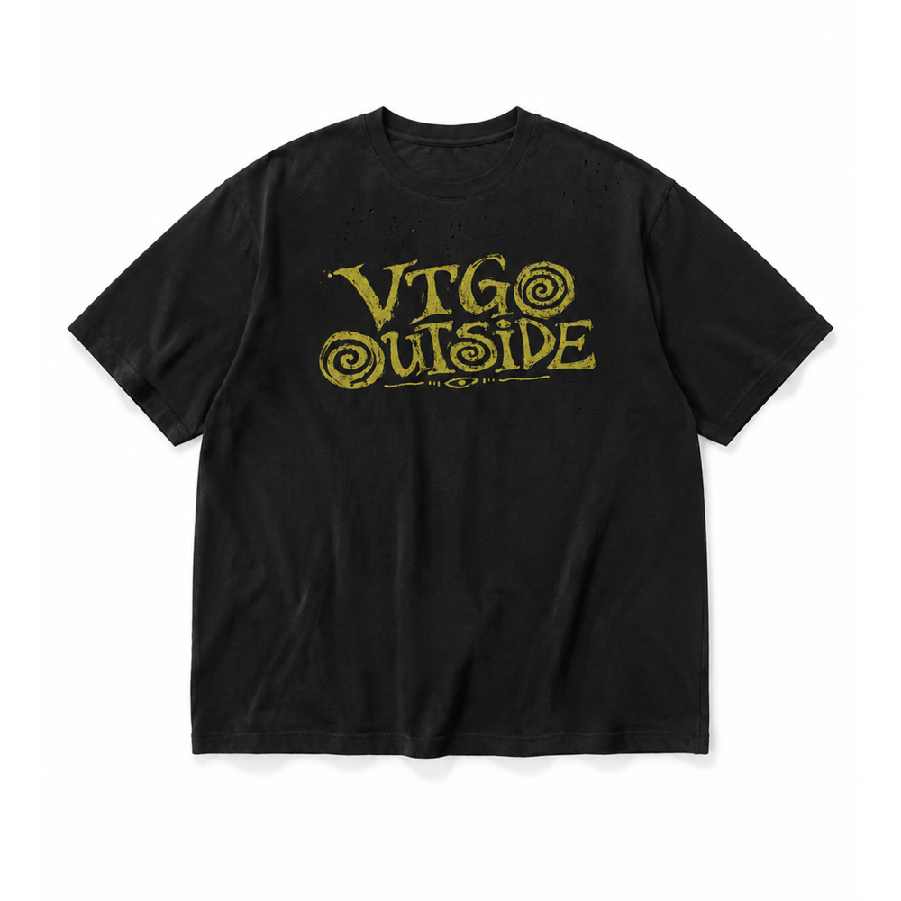 Retro Wormhole Print Short-Sleeve Tee - Meteorite Black