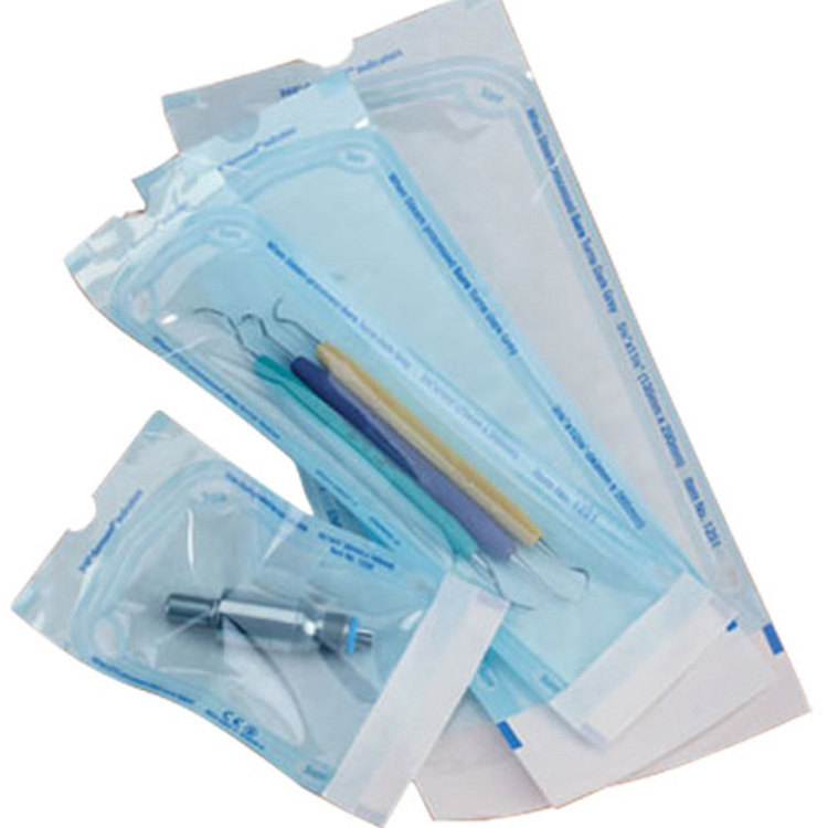 Dual Sterilization Indicator Self Sealing Autoclave Sterilization Pouch Flat Pouch Reel Roll Pouch ISO 13485 Certified Medical