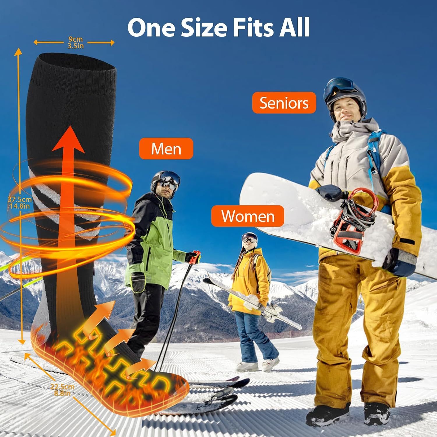 Rechargeable Heated Socks for Men & Women - 9000mAh Battery Winter Warmers with 3 Heat Levels | Full Foot Electric Heating for Skiing, Hiking, Cycling | Machine Washable Cold Weather Socks