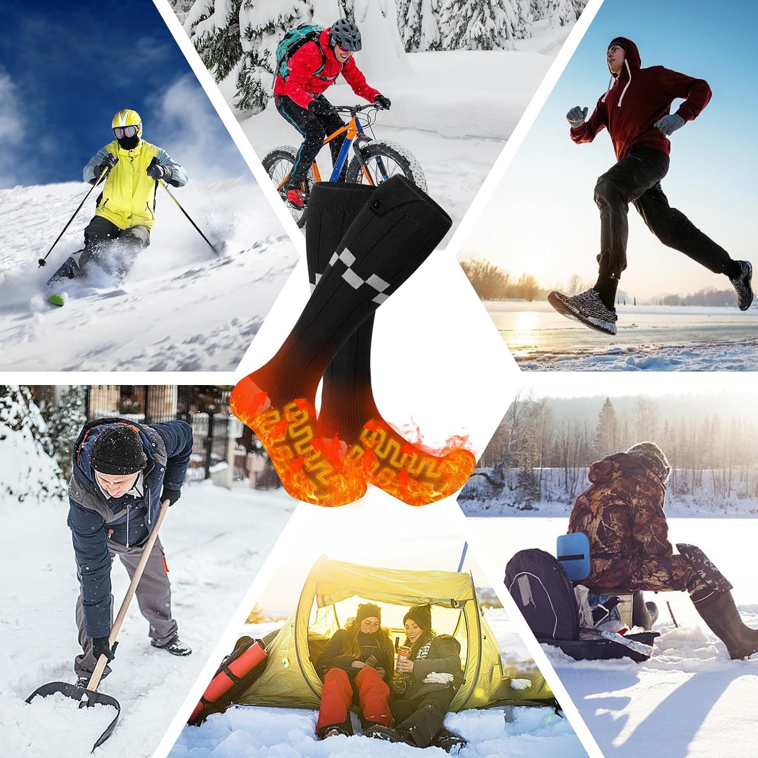 Heated Socks,iKuchelife Rechargeable 7500mAh Batteries Electric Socks,4 Temperature Adjustable Full Foot Winter Socks,Heated Socks for Men Suitable for Skiing Cycling Winter Foot Warmer Gifts