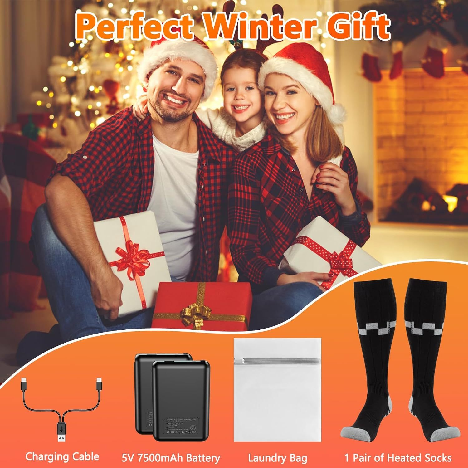 Heated Socks,iKuchelife Rechargeable 7500mAh Batteries Electric Socks,4 Temperature Adjustable Full Foot Winter Socks,Heated Socks for Men Suitable for Skiing Cycling Winter Foot Warmer Gifts