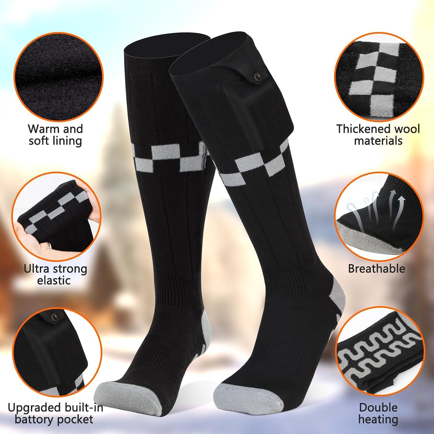 Heated Socks,iKuchelife Rechargeable 7500mAh Batteries Electric Socks,4 Temperature Adjustable Full Foot Winter Socks,Heated Socks for Men Suitable for Skiing Cycling Winter Foot Warmer Gifts