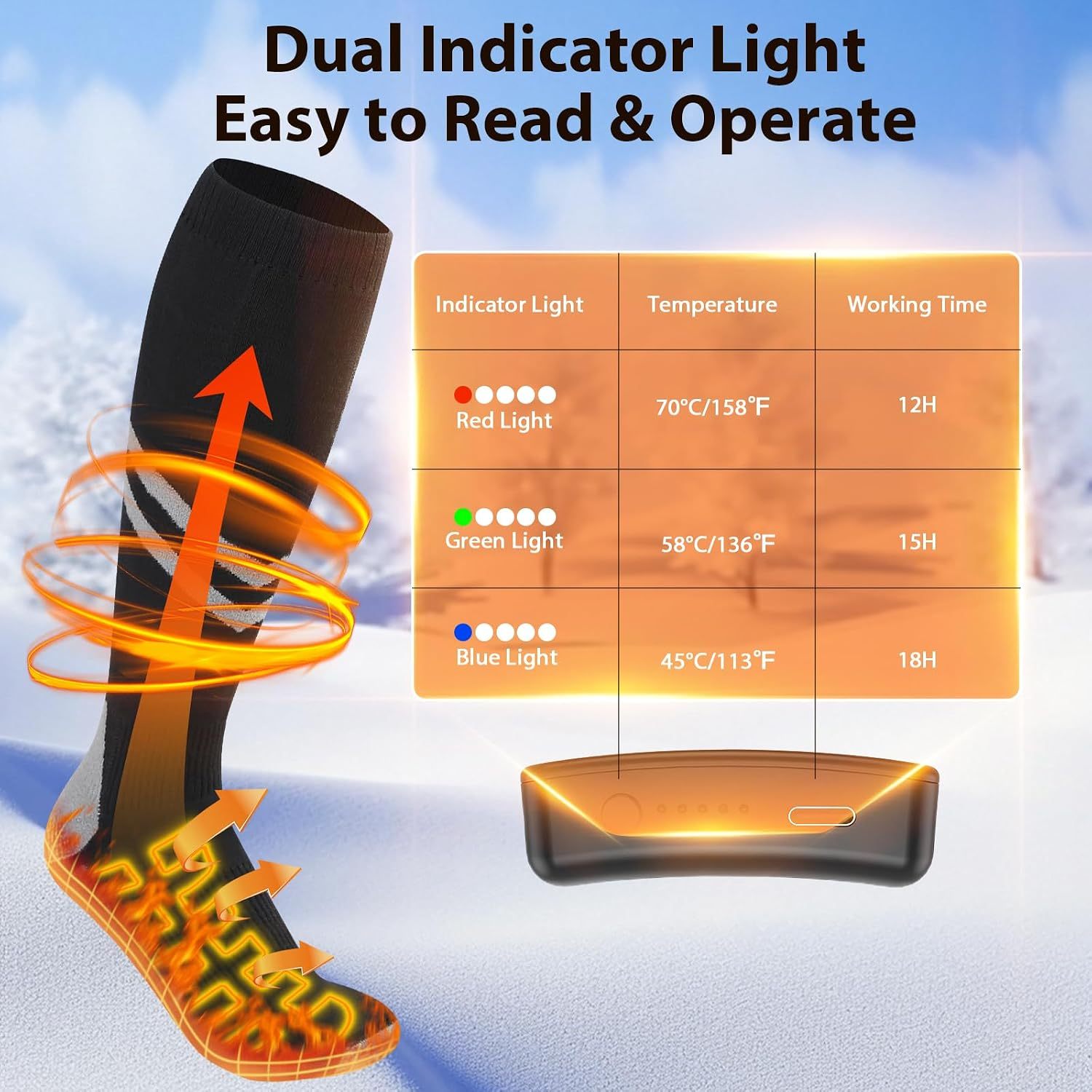 Rechargeable Heated Socks for Men & Women - 9000mAh Battery Winter Warmers with 3 Heat Levels | Full Foot Electric Heating for Skiing, Hiking, Cycling | Machine Washable Cold Weather Socks