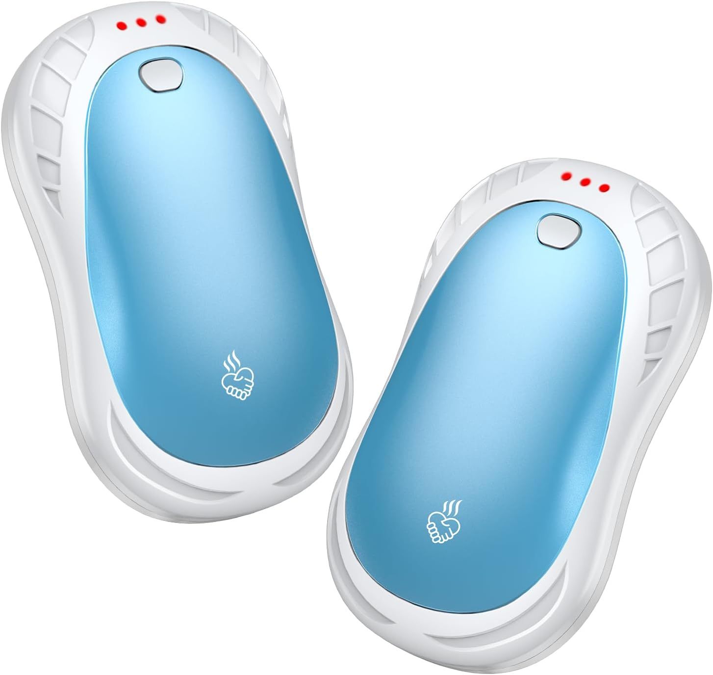Hand Warmer Rechargeable 2 Pack, 4000mAh Portable Electric Pocket Heater, 3 Heat Settings Reusable Hand Warmers, Winter Warm Gifts for Men Women Indoor Outdoor Use Blue White