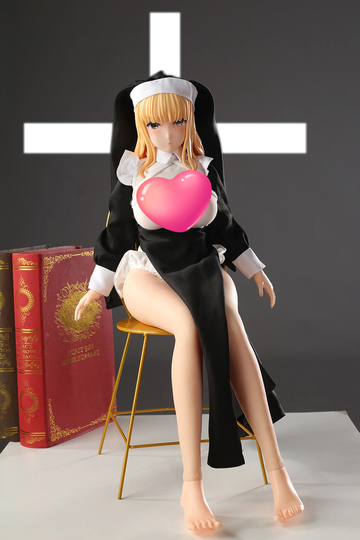 65cm Gothic Nun Silicone Anime Doll – Mysterious Dark Fantasy Companion