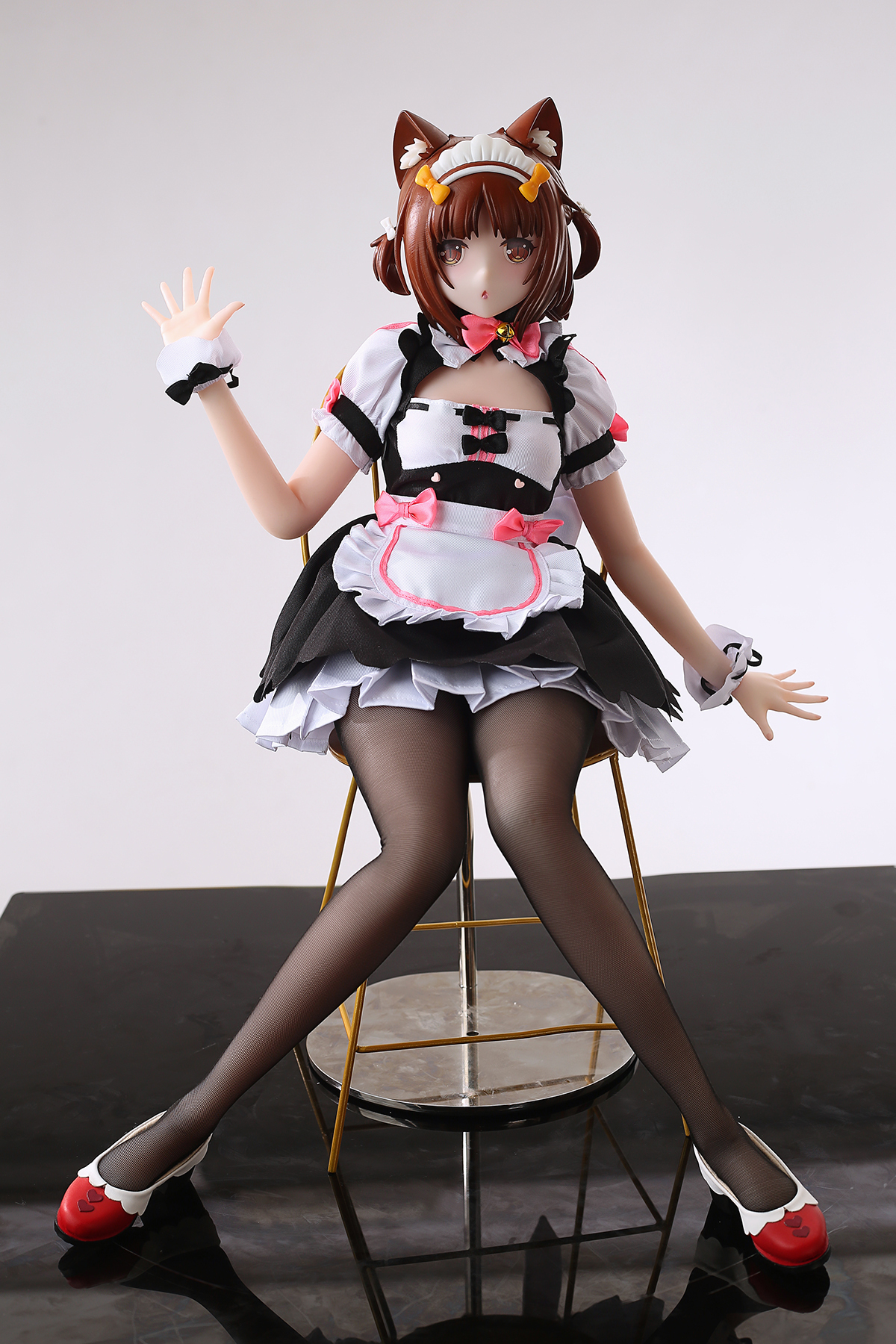 65cm Midnight Feline Maid Silicone Anime Doll – Elegant Dark-Haired Catgirl Companion