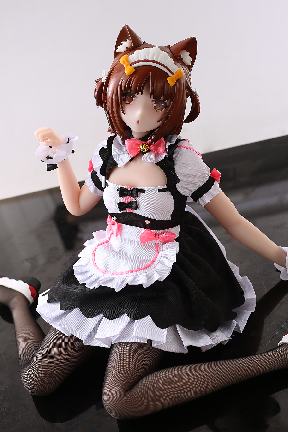 65cm Midnight Feline Maid Silicone Anime Doll – Elegant Dark-Haired Catgirl Companion