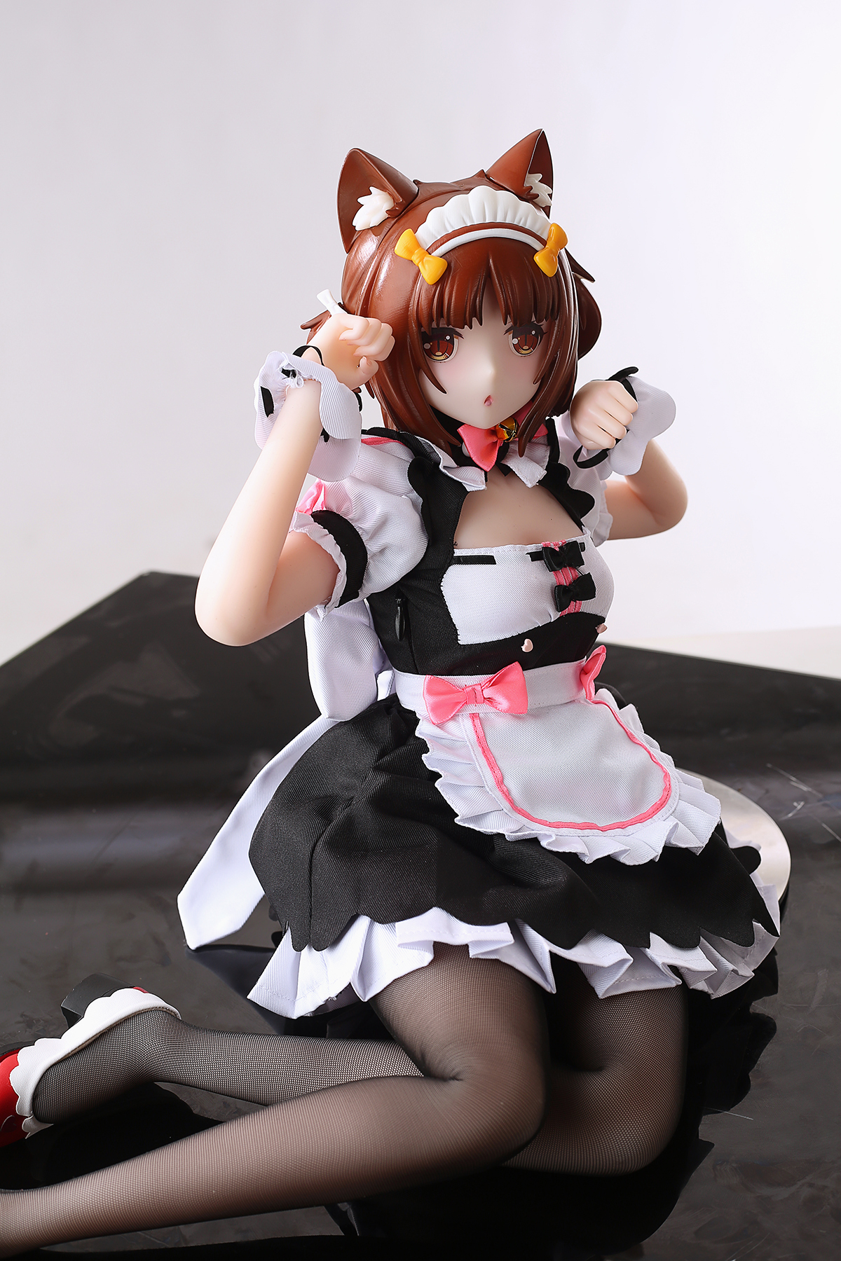 65cm Midnight Feline Maid Silicone Anime Doll – Elegant Dark-Haired Catgirl Companion