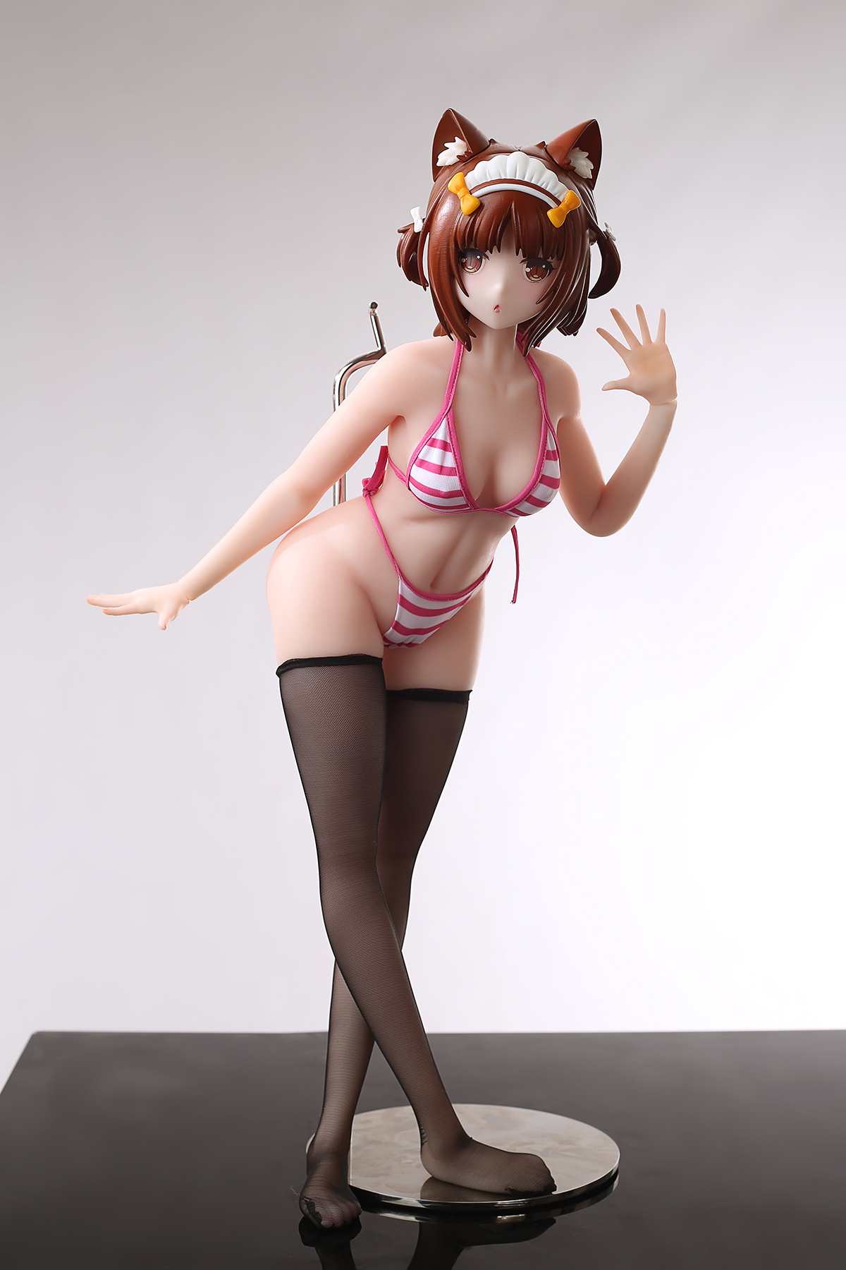 65cm Midnight Feline Maid Silicone Anime Doll – Elegant Dark-Haired Catgirl Companion