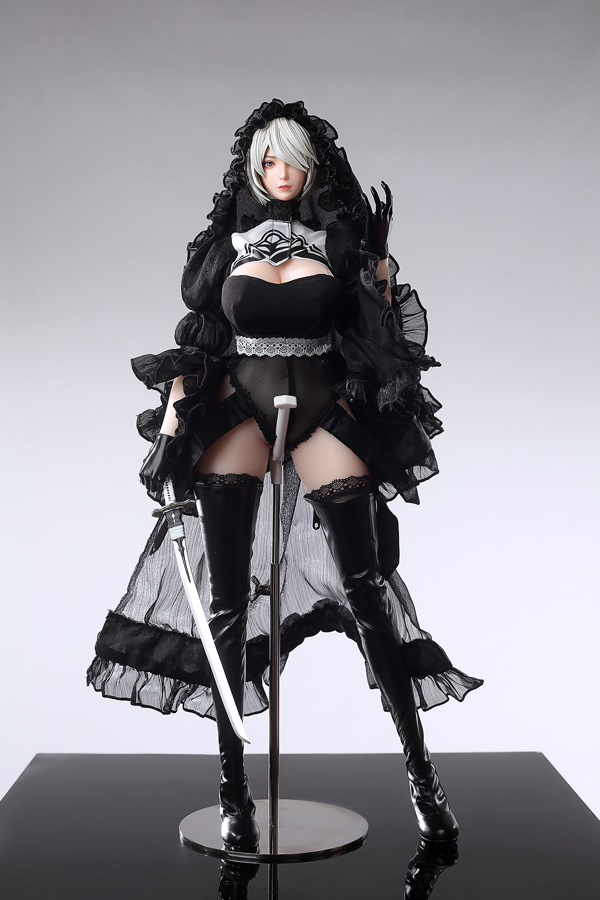 65cm Future Android Silicone Anime Doll – White-Haired Cyber Warrior Companion