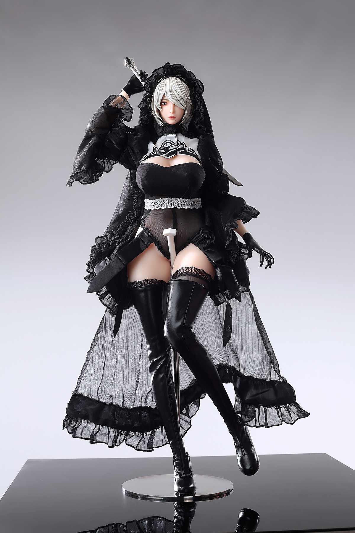 65cm Future Android Silicone Anime Doll – White-Haired Cyber Warrior Companion