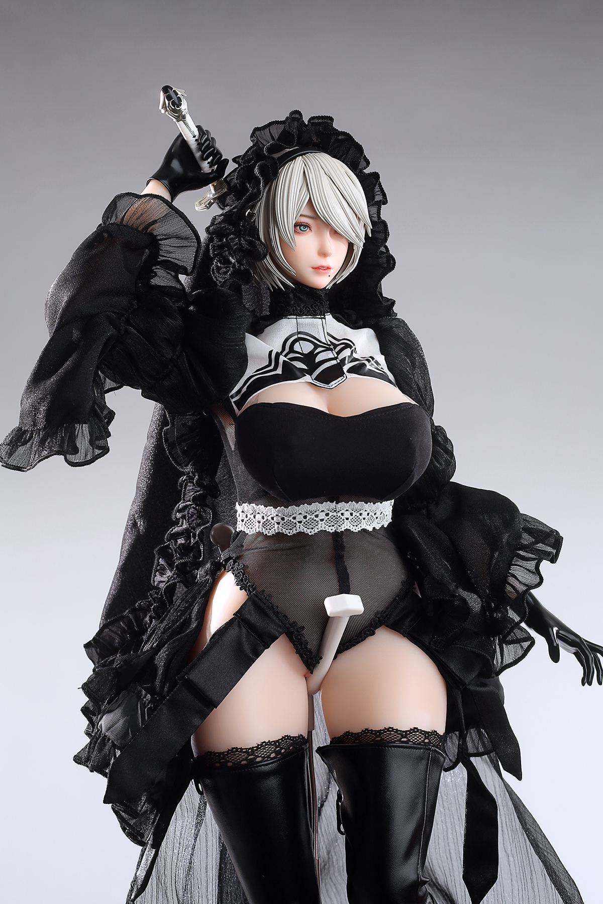 65cm Future Android Silicone Anime Doll – White-Haired Cyber Warrior Companion