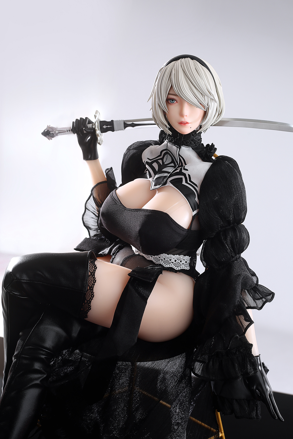 65cm Future Android Silicone Anime Doll – White-Haired Cyber Warrior Companion