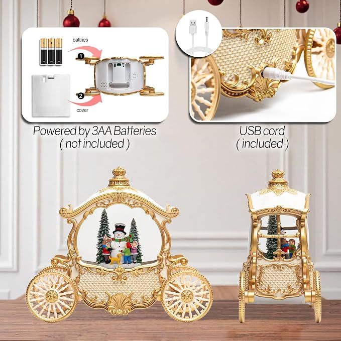 Christmas White Carriage Snow Globe Lantern