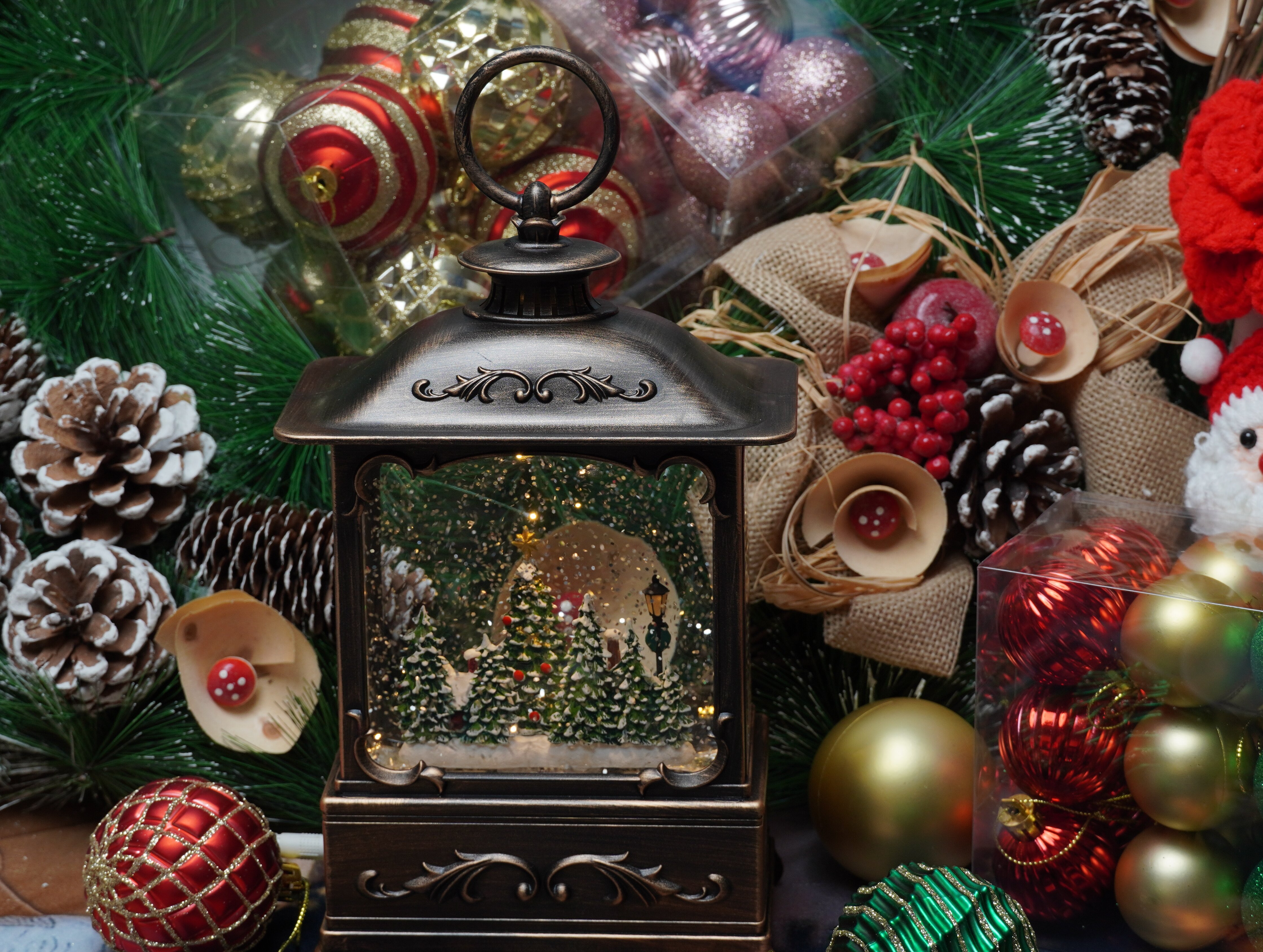 Forest House Snow Globe Lantern