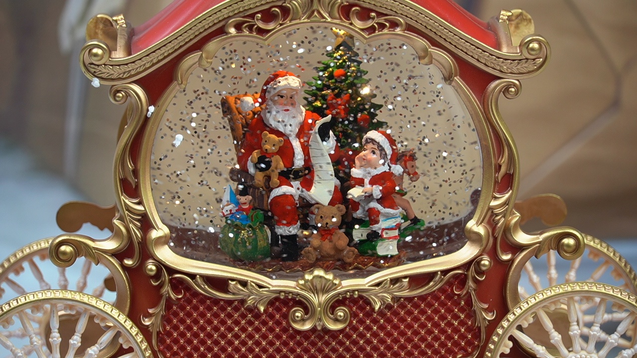 Red White Gold Princess Carriage Water Lantern with Santa