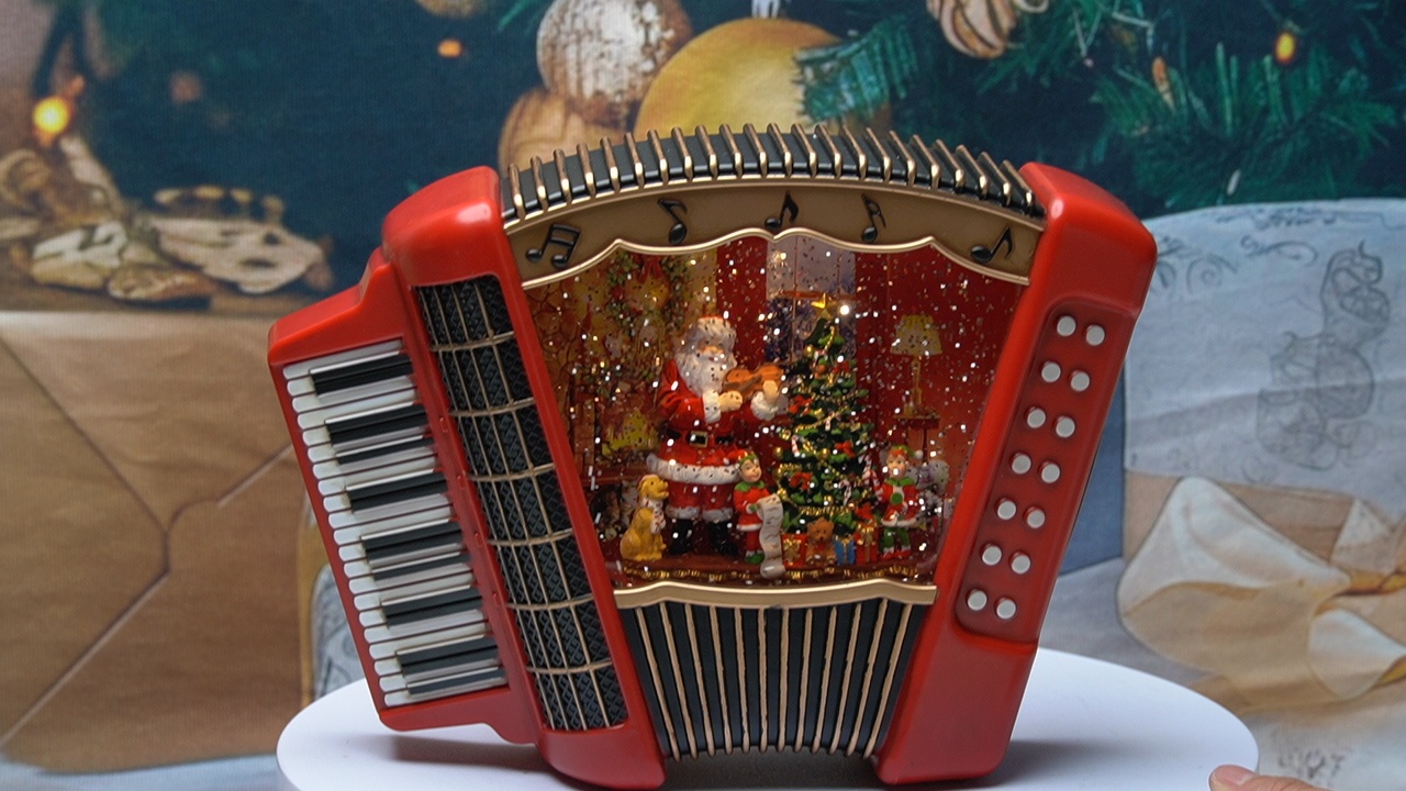 Red Organ Santa Snow Globe Lantern