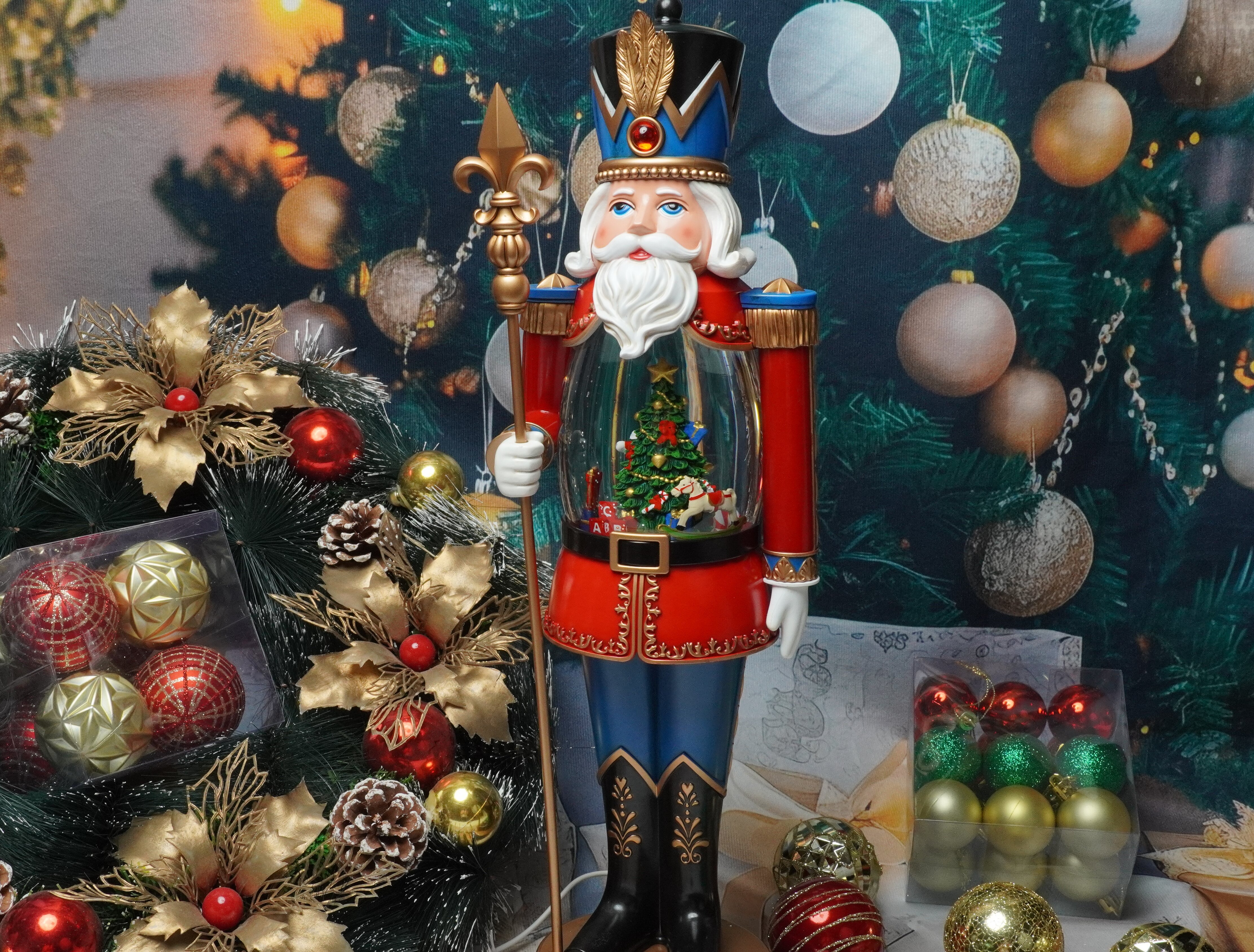 Red‑Blue Soldier Snow Globe Lantern
