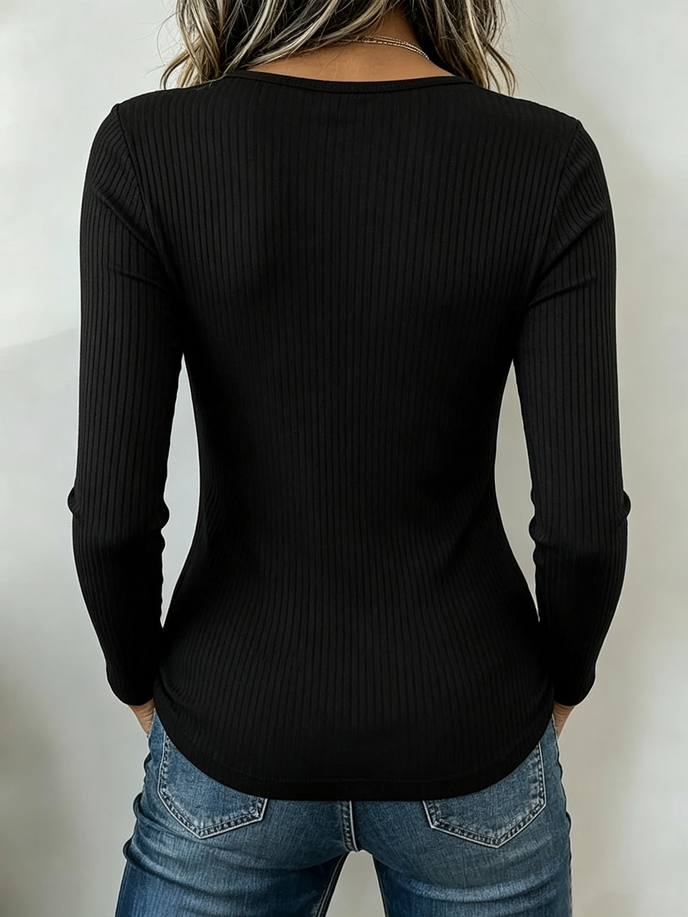Asymmetrical Lace‑Up Cut‑Out Ribbed Turtleneck Slim‑Fit Long Sleeve Top