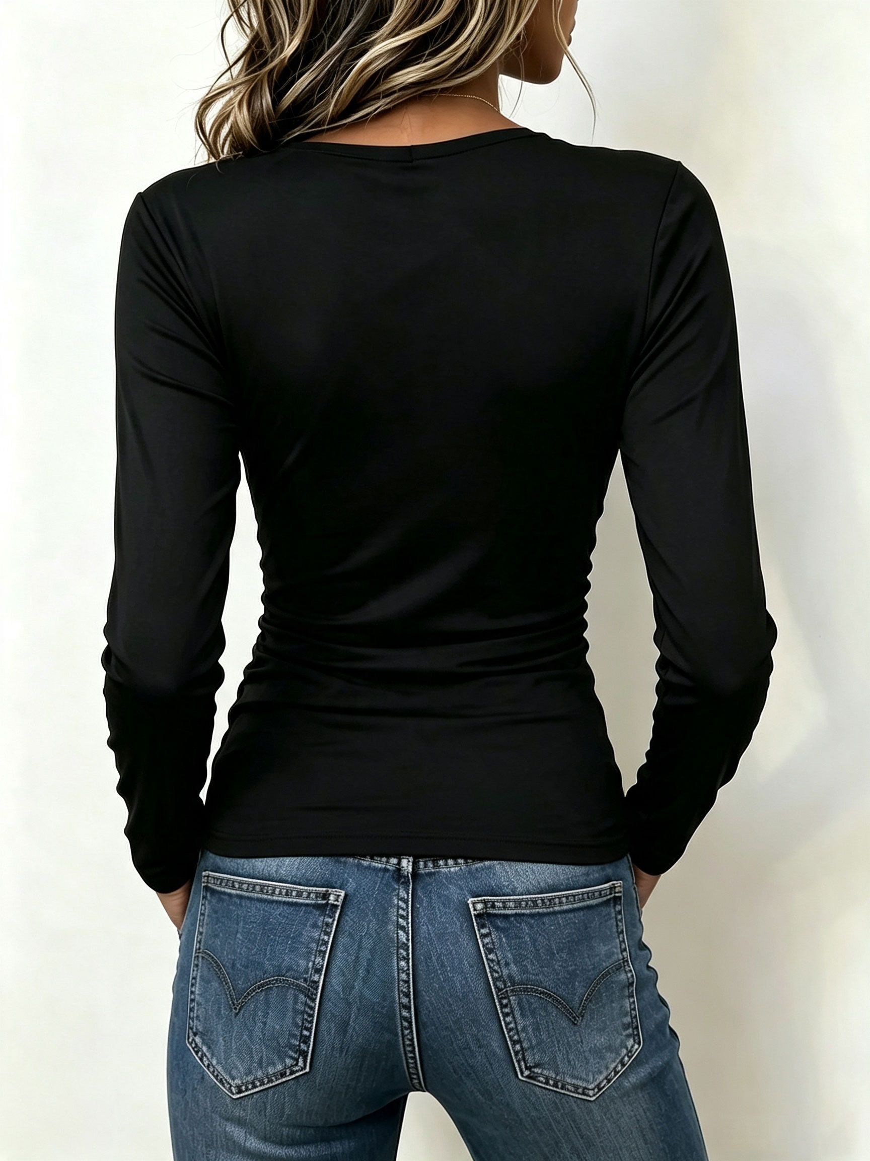 Women Asymmetrical Neck Hollow‑Out Long‑sleeve Top