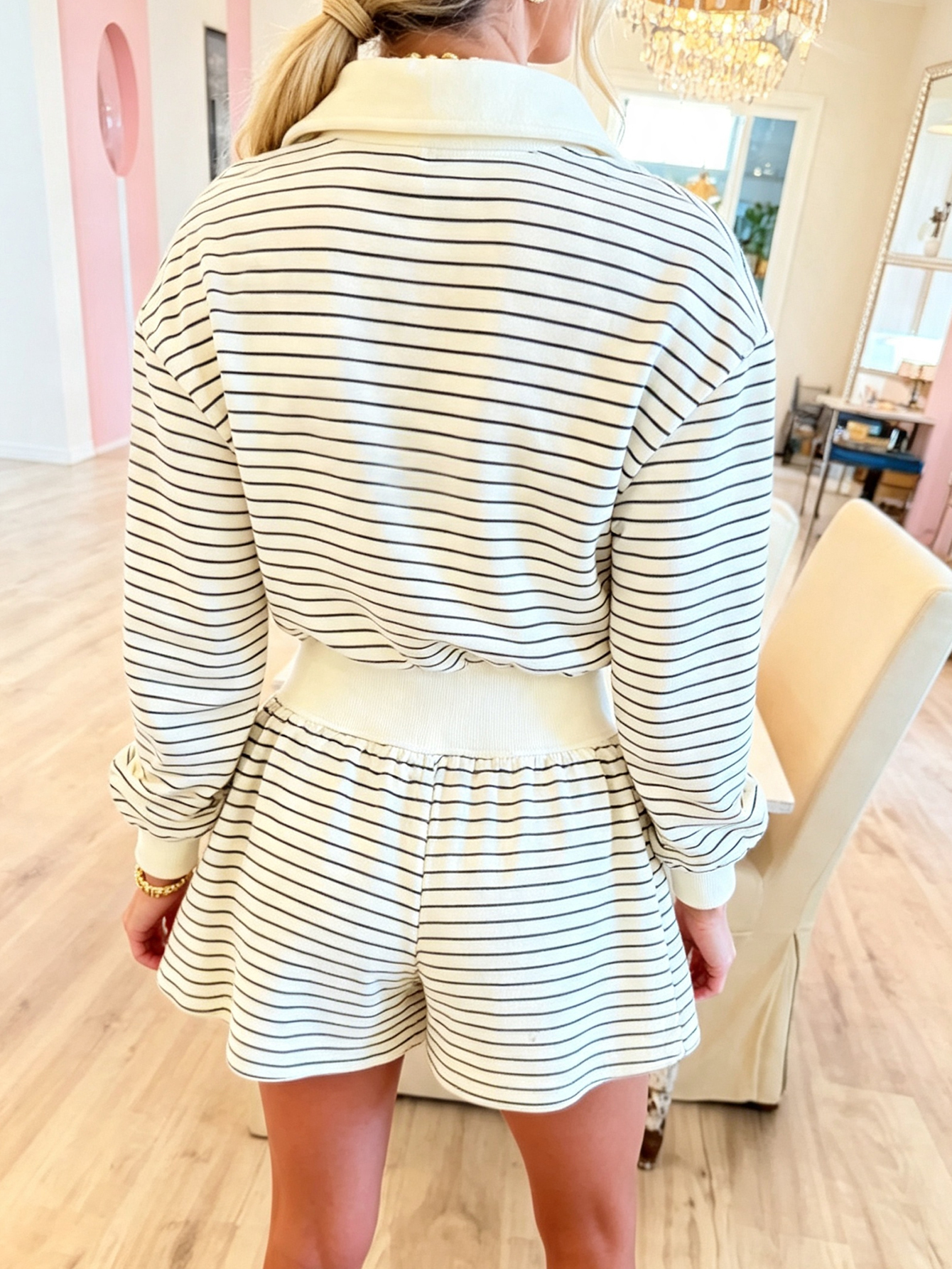 Retro Stripe & Cream Contrast Zip-Up Romper