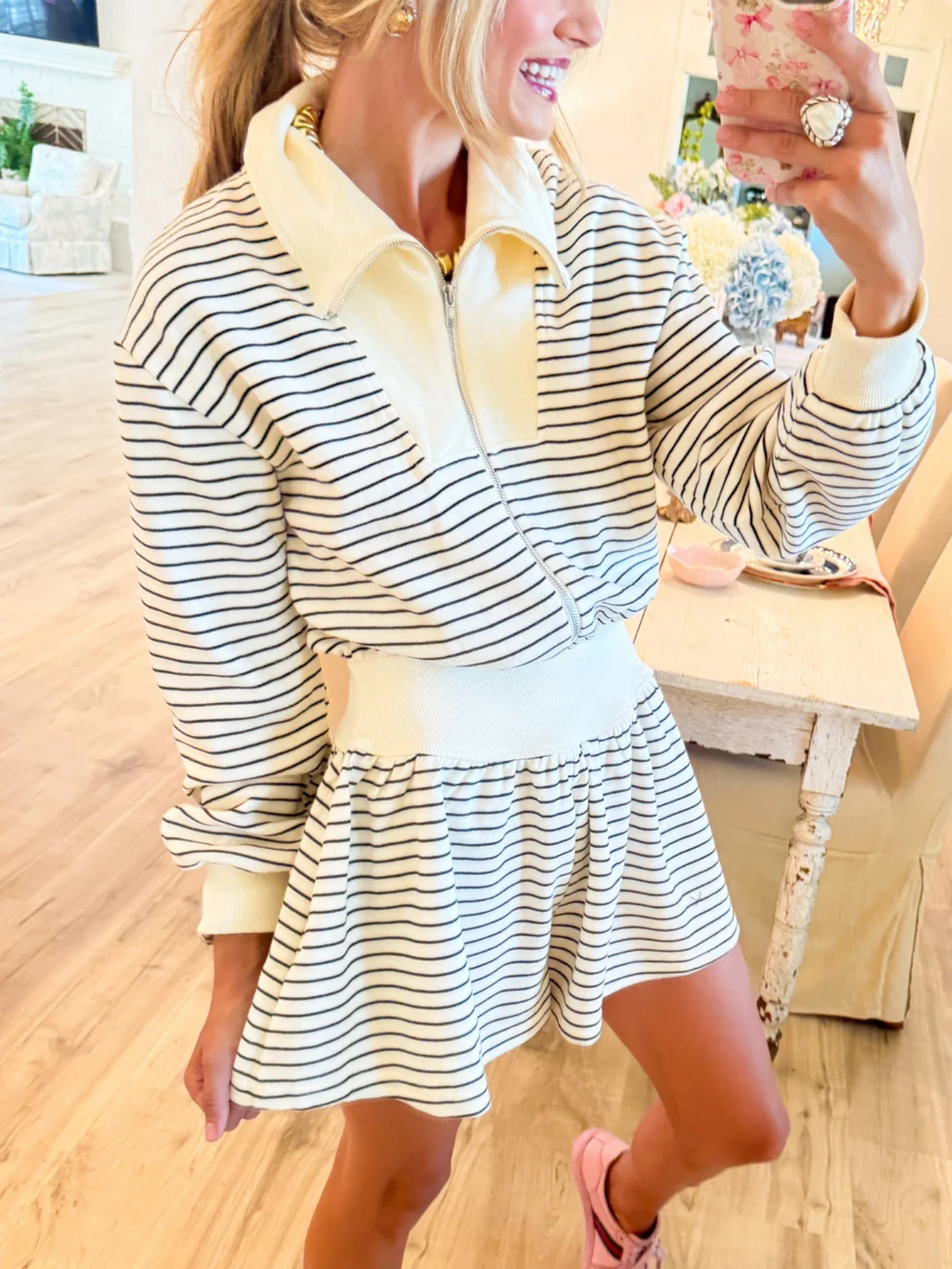 Retro Stripe & Cream Contrast Zip-Up Romper