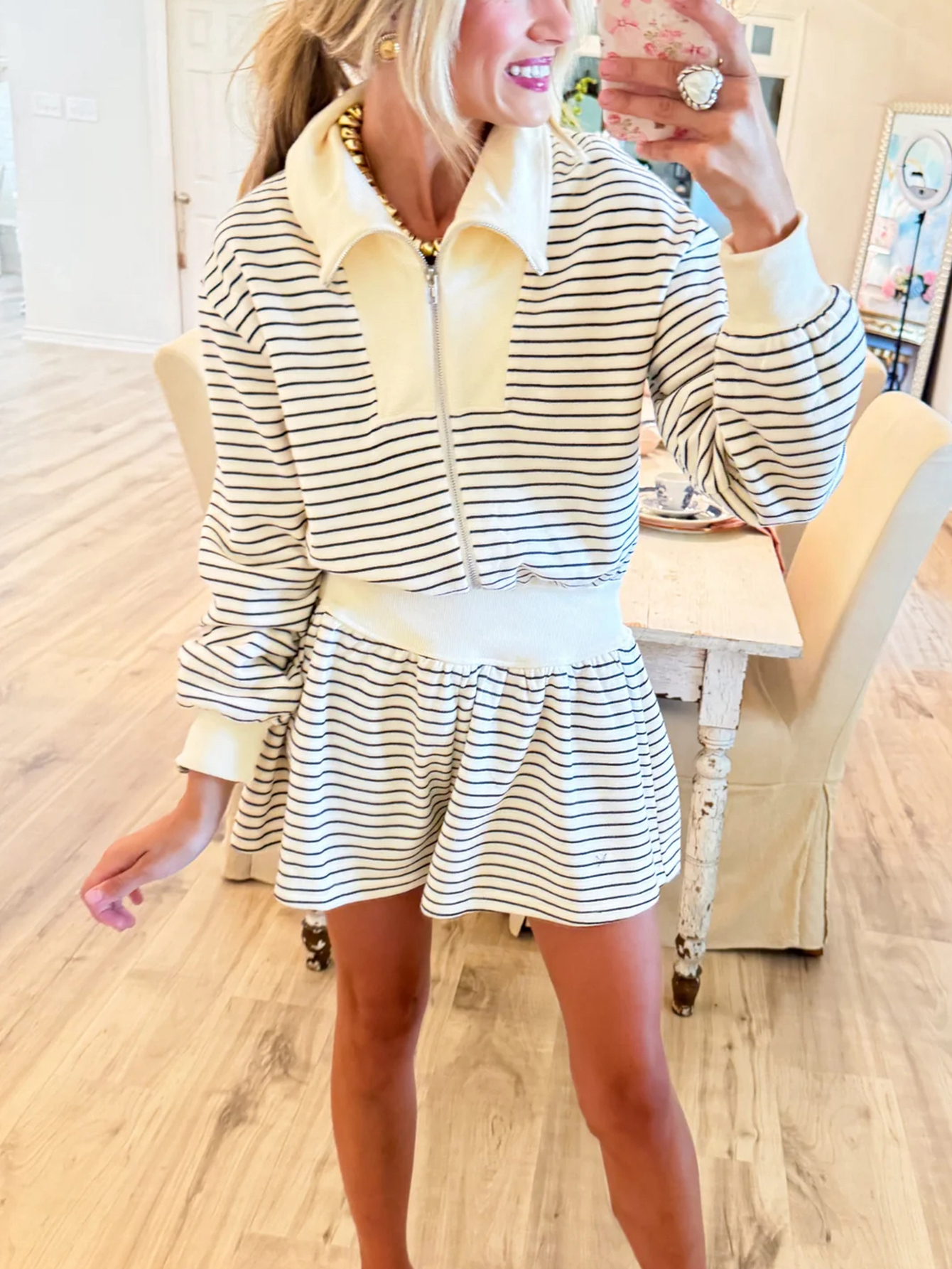 Retro Stripe & Cream Contrast Zip-Up Romper