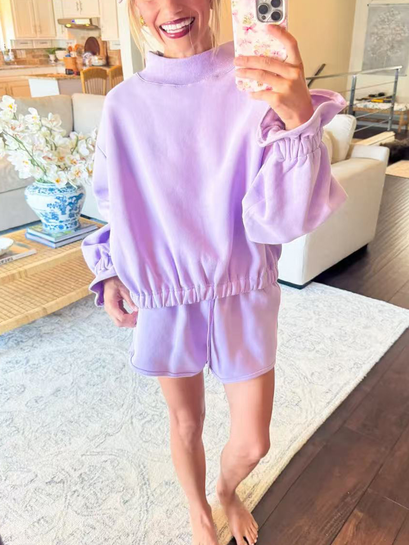 Cozy Lilac Fleece Top with Elasticated Hem & Cuffs