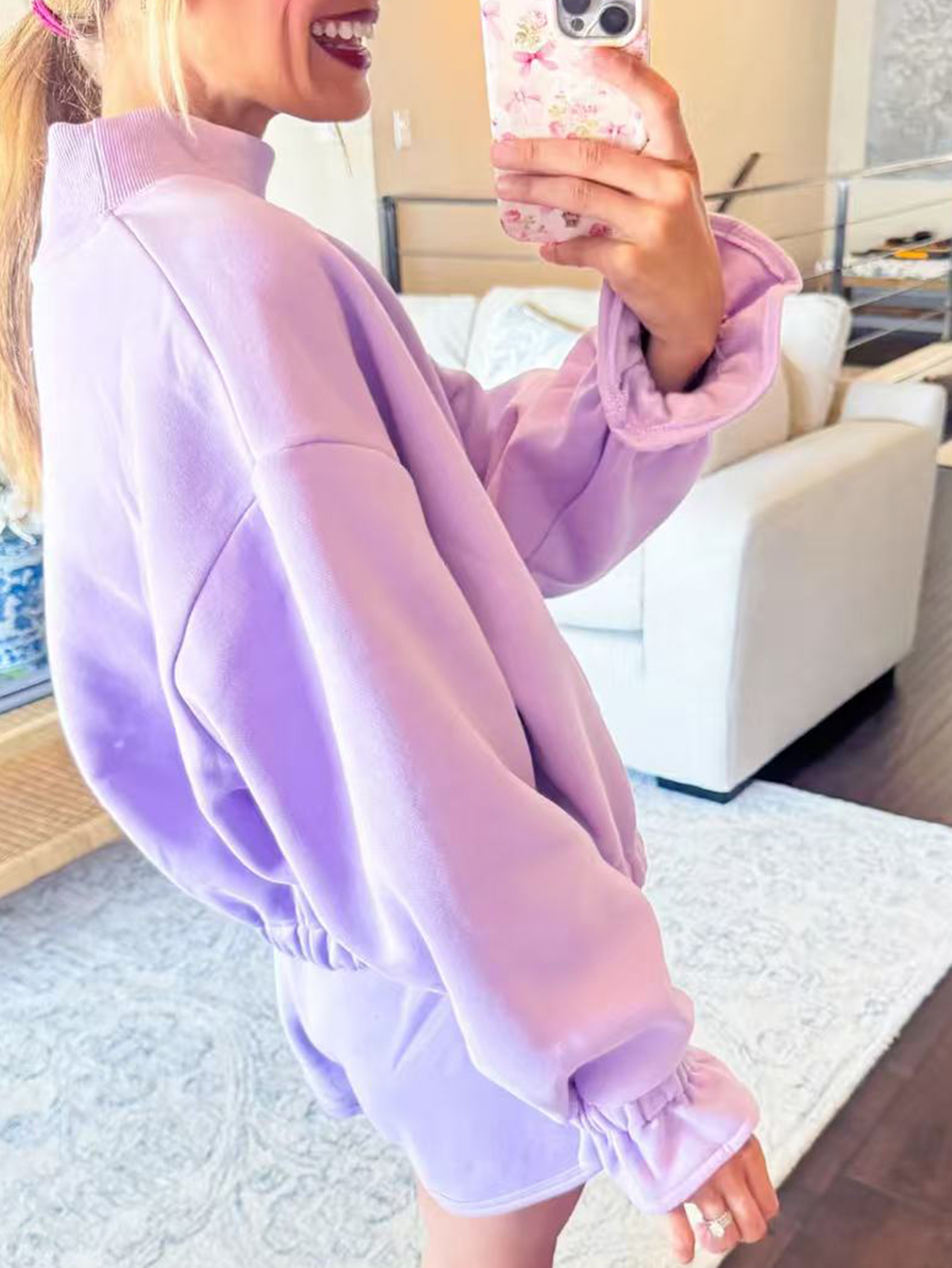Cozy Lilac Fleece Top with Elasticated Hem & Cuffs