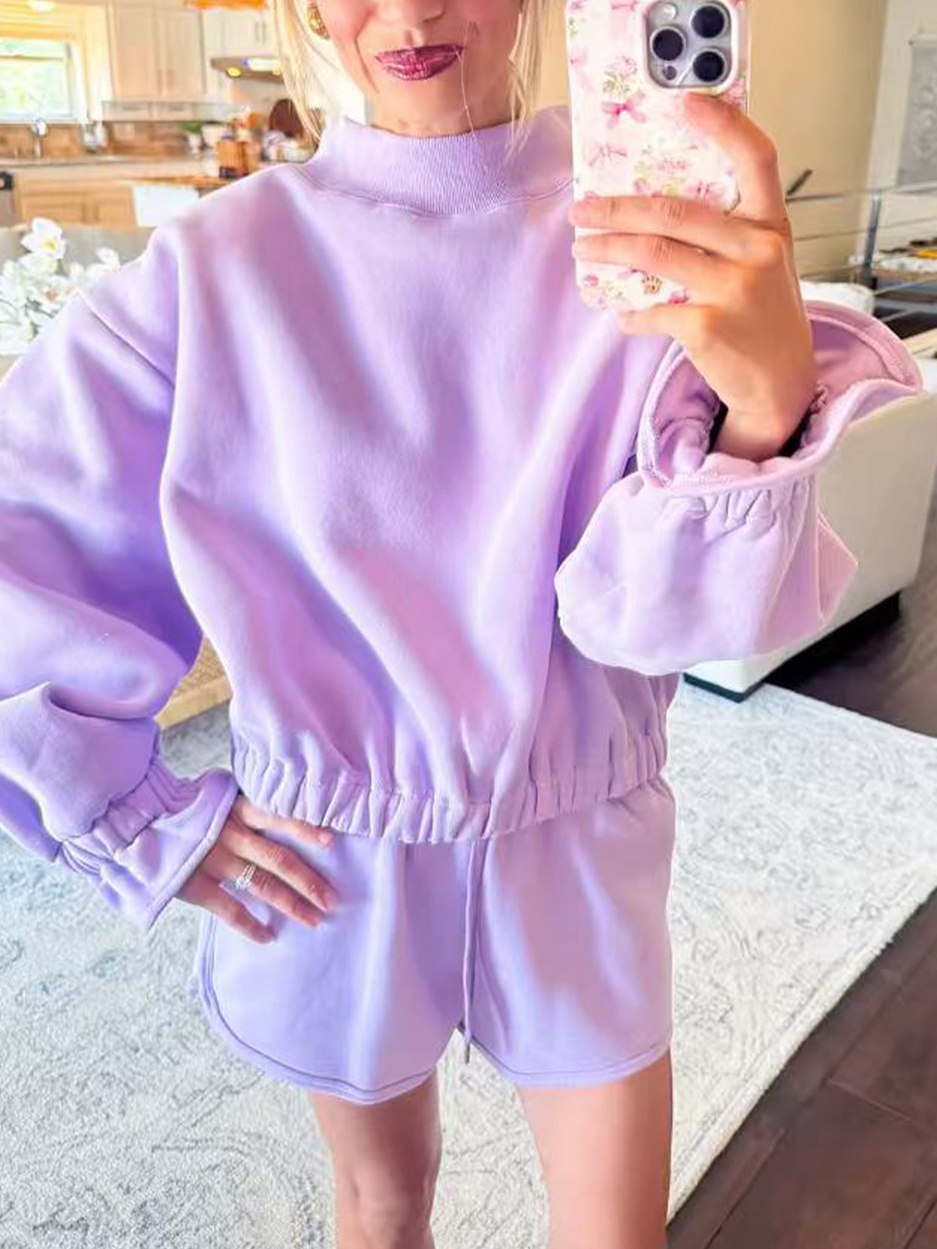 Cozy Lilac Fleece Top with Elasticated Hem & Cuffs