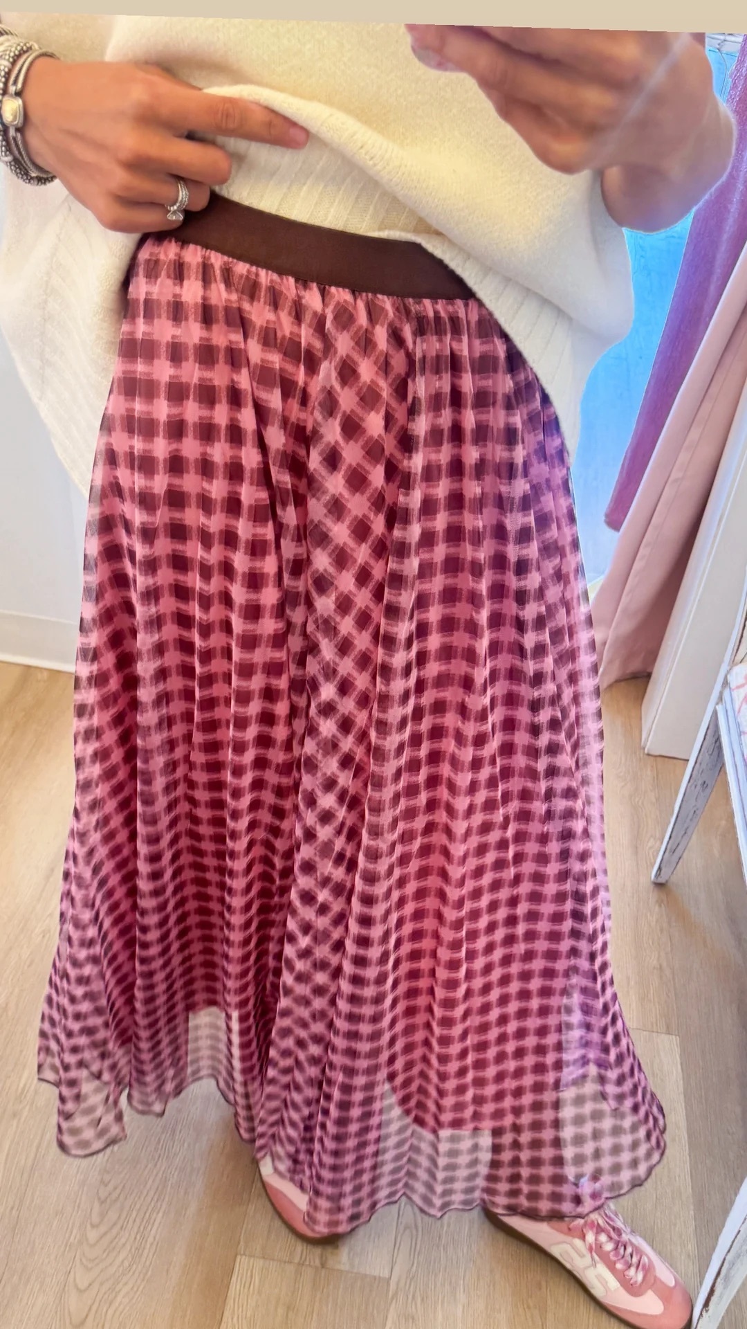 Rose & Russet Plaid Chiffon Maxi Skirt