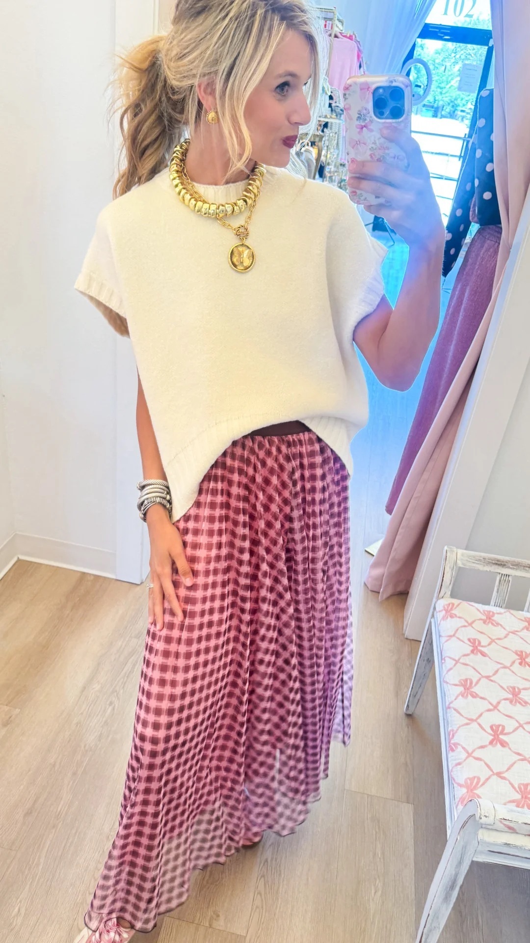 Rose & Russet Plaid Chiffon Maxi Skirt