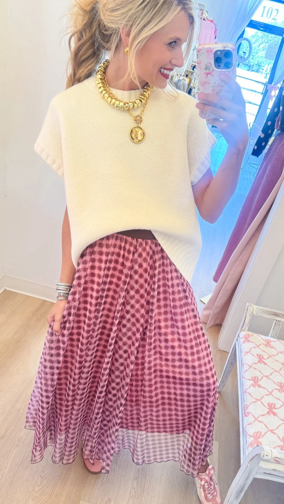 Rose & Russet Plaid Chiffon Maxi Skirt