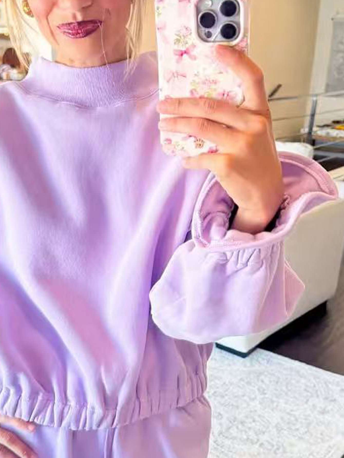 Lavender Bliss Fleece Mock Neck & Shorts Lounge Set
