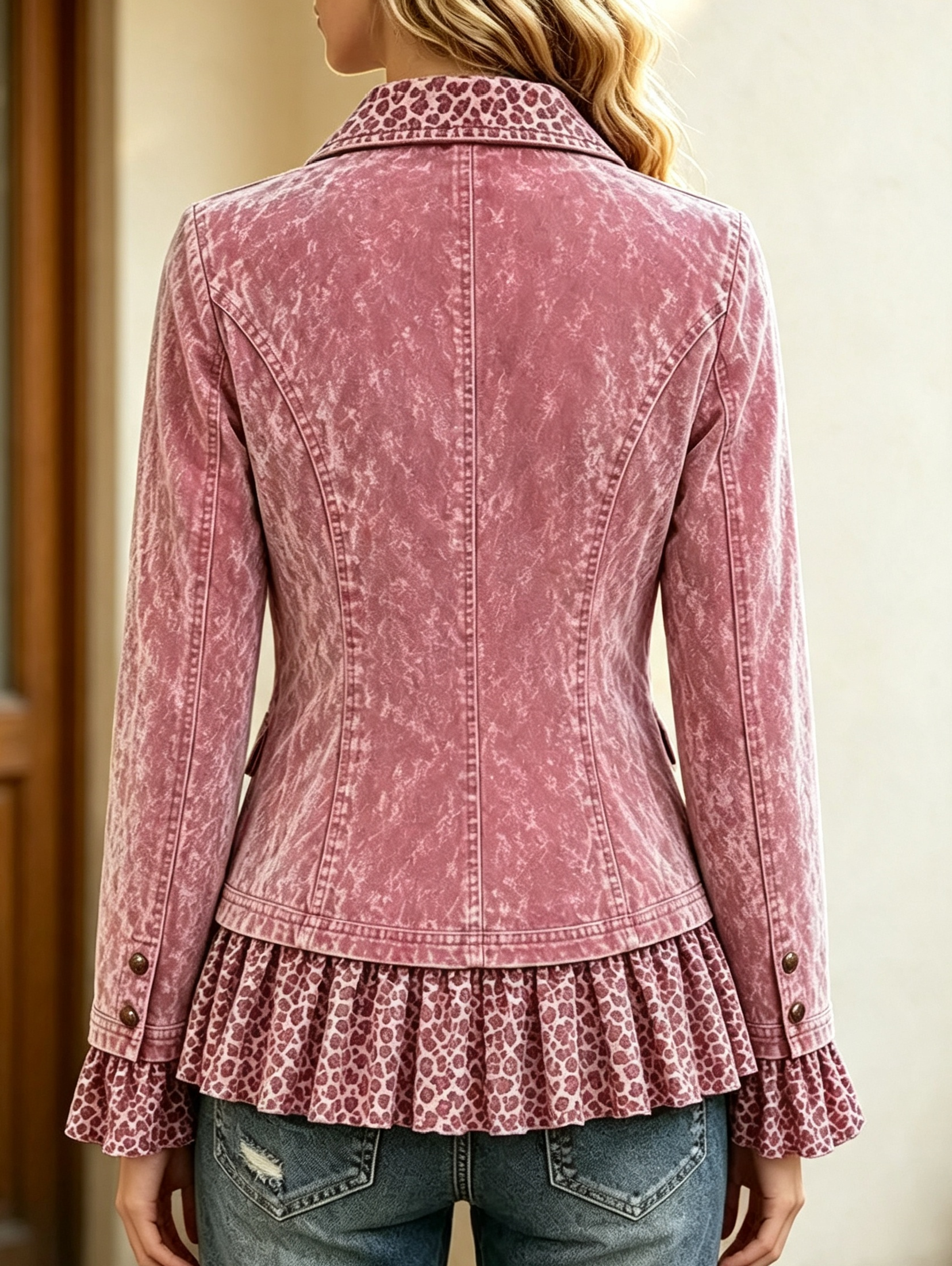 Wild Romance Velvet Peplum Jacket - Dusty Rose & Leopard Print