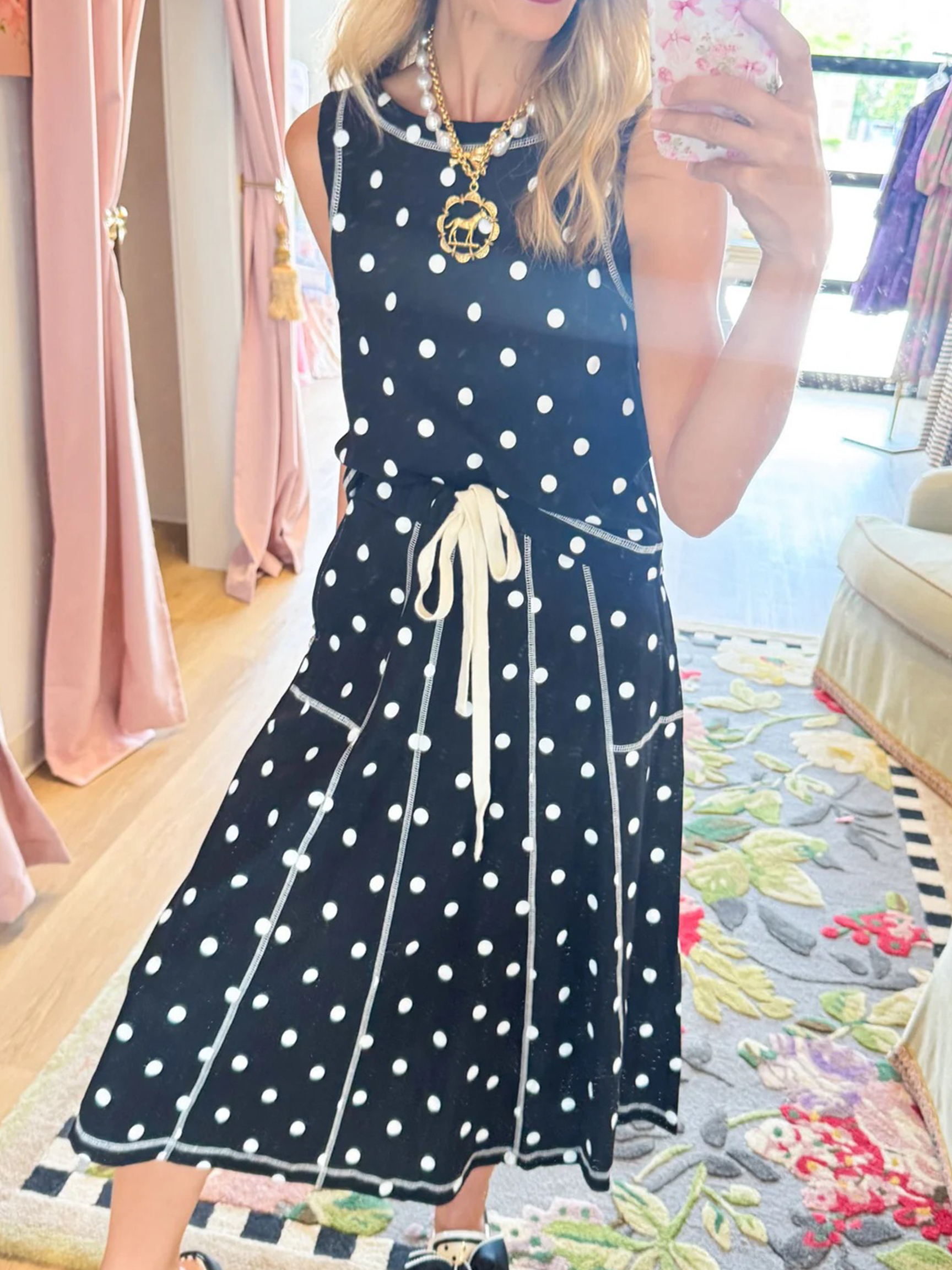 Retro Chic Polka Dot Two-Piece Set with Contrast