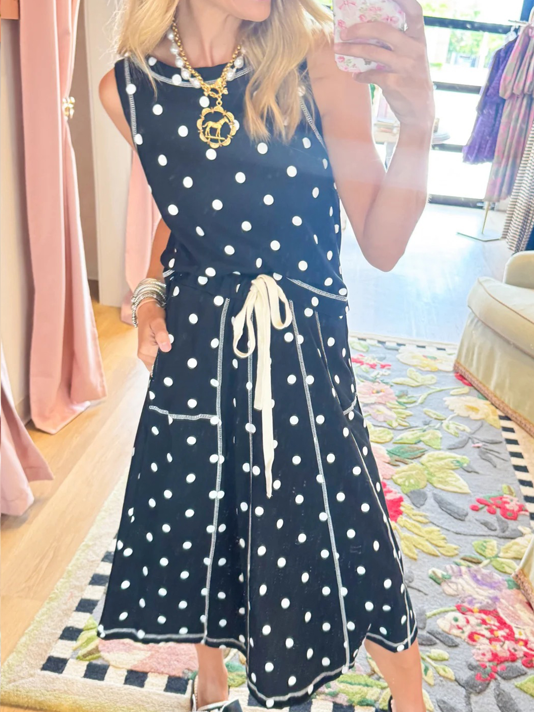 Retro Chic Polka Dot Two-Piece Set with Contrast
