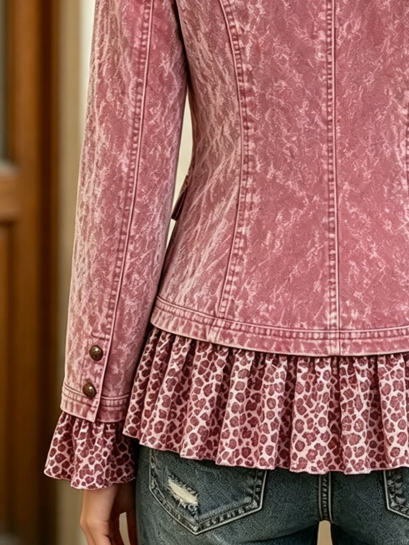 Wild Romance Velvet Peplum Jacket - Dusty Rose & Leopard Print