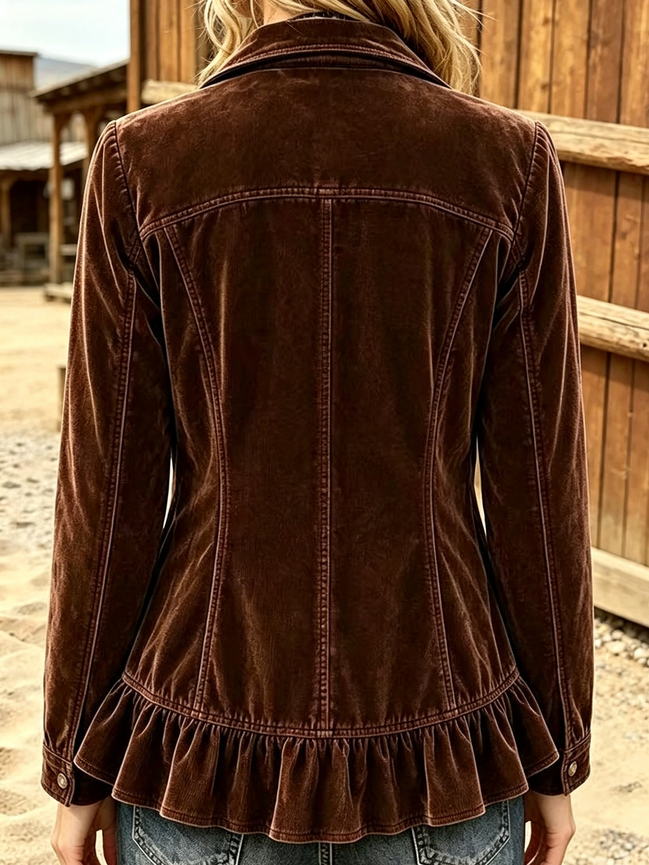 Rustic Romance Velvet Ruffle Jacket - Chocolate Brown