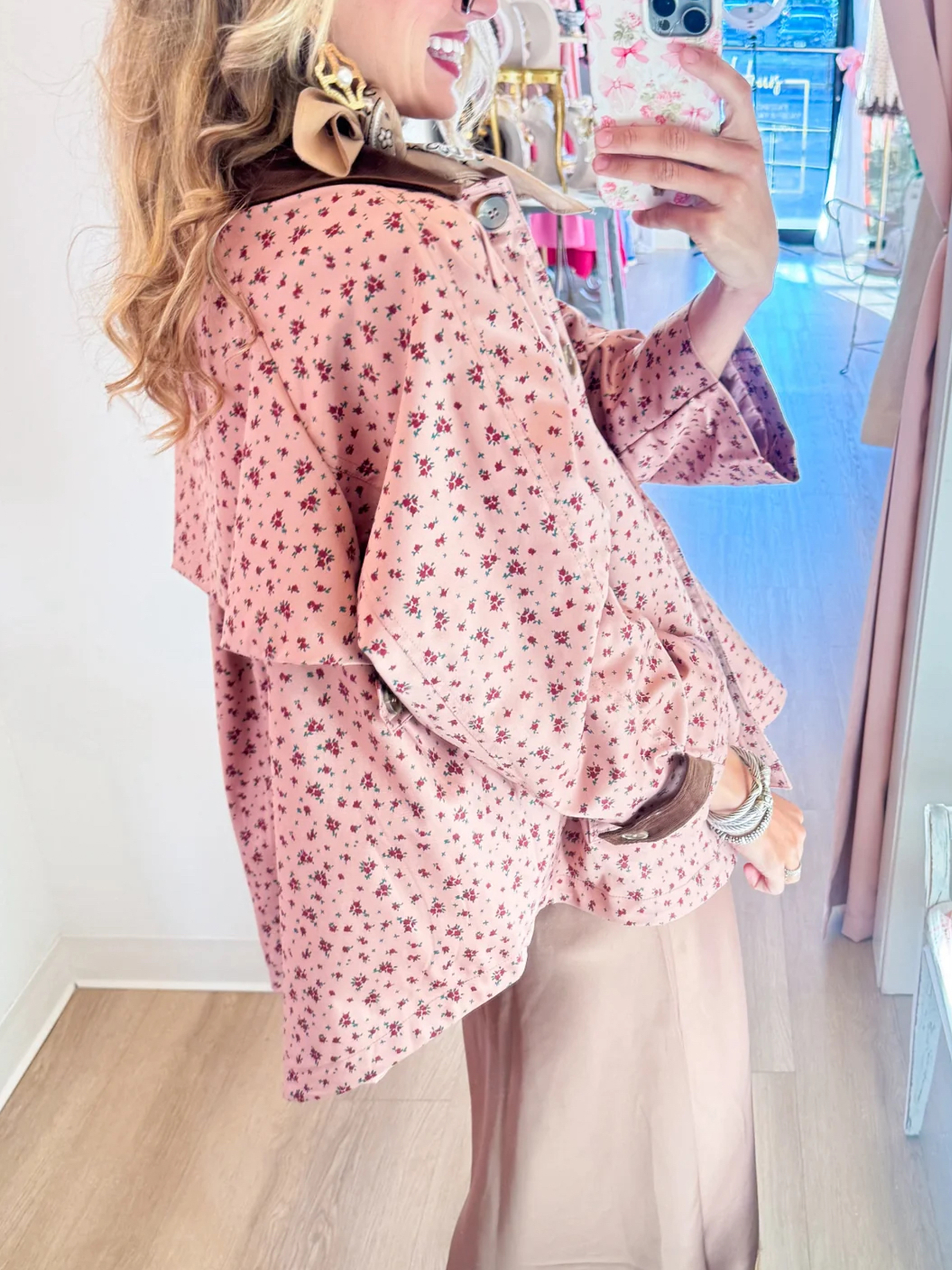 Vintage Floral Print Contrast Collar Jacket
