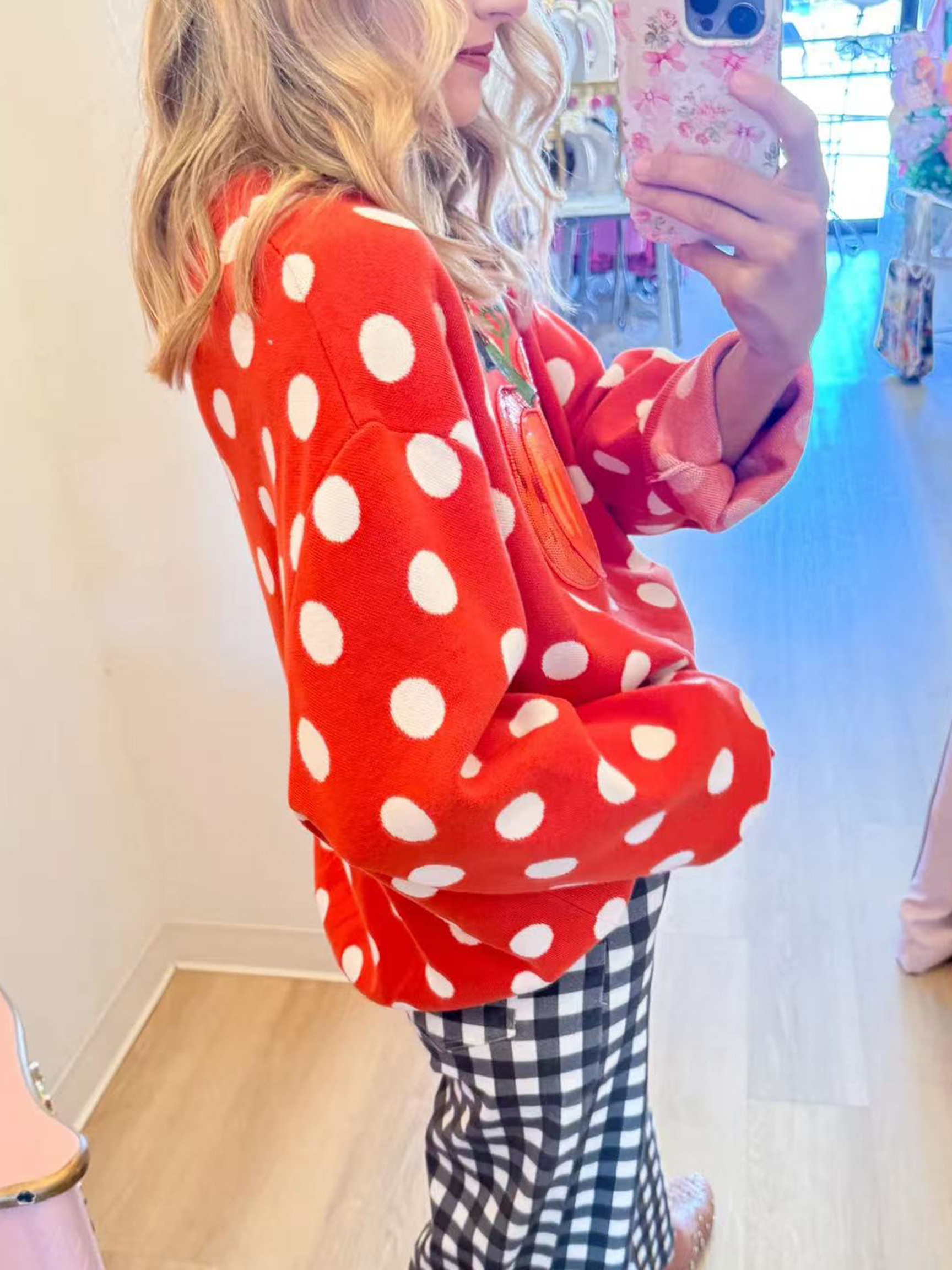 Sequin Pumpkin Polka Dot Knit Sweater