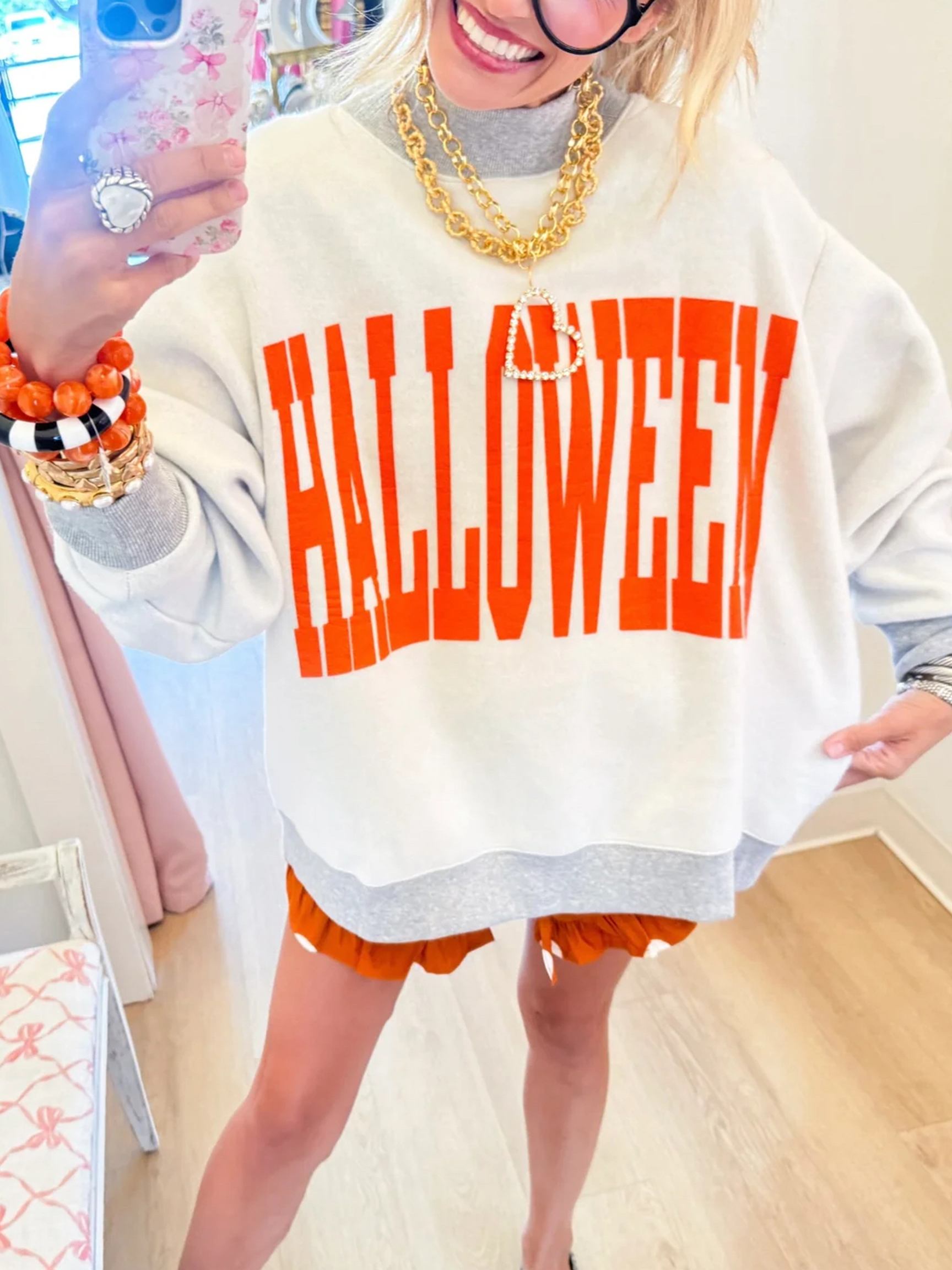 Bold "HALLOWEEN" Graphic Mock-Neck Sweatshirt